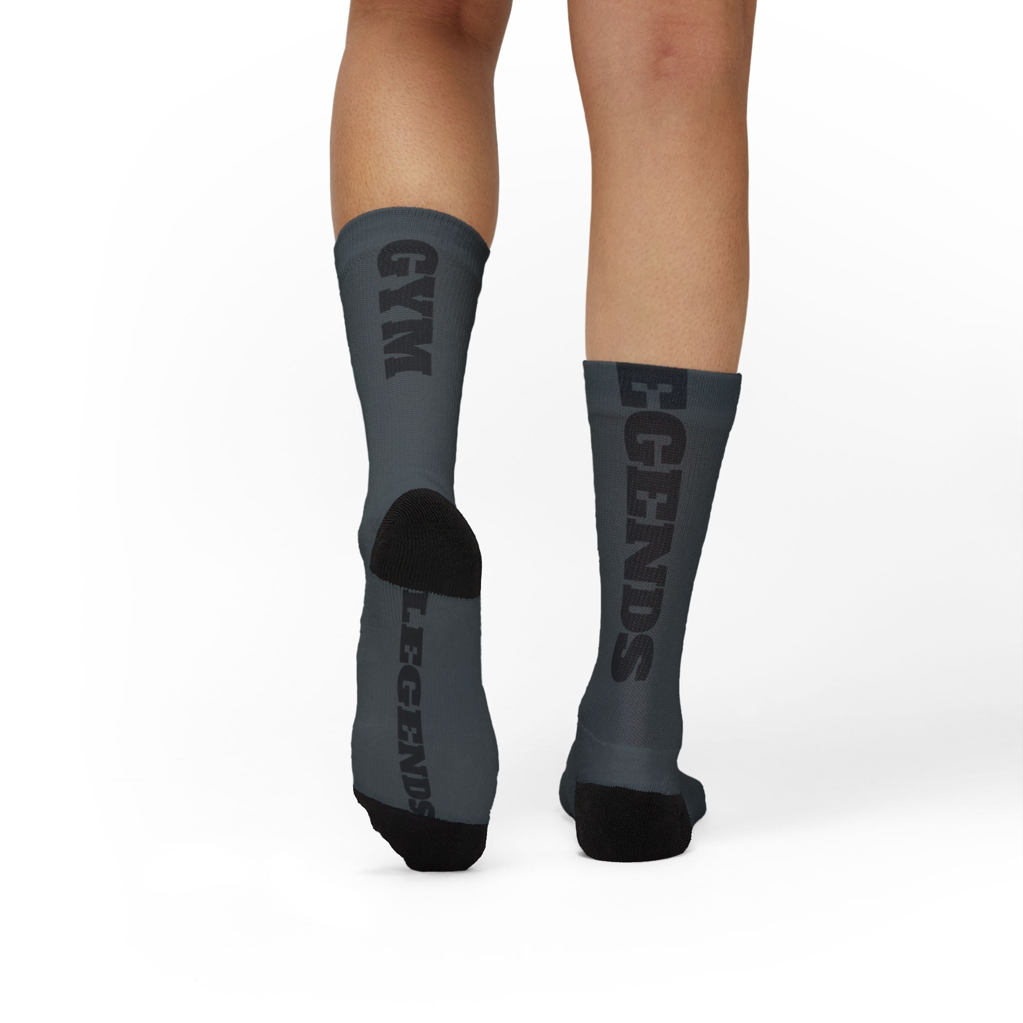 Gym Legends Sublimation Socks Grey standard — 'GYM' & 'LEGENDS' Athletic Crew Socks