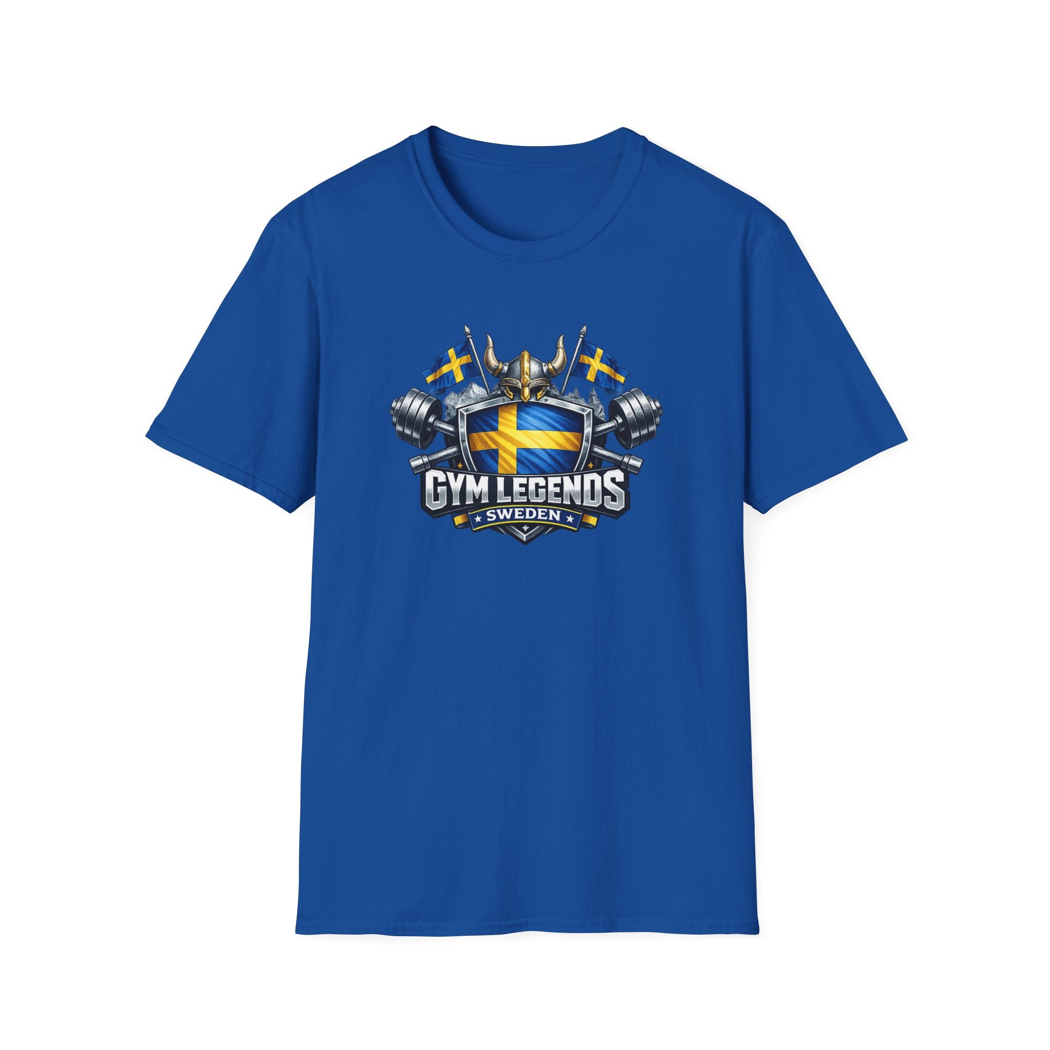 Gym Legends Sweden T-Shirt — Swedish Flag Viking Shield Fitness Tee