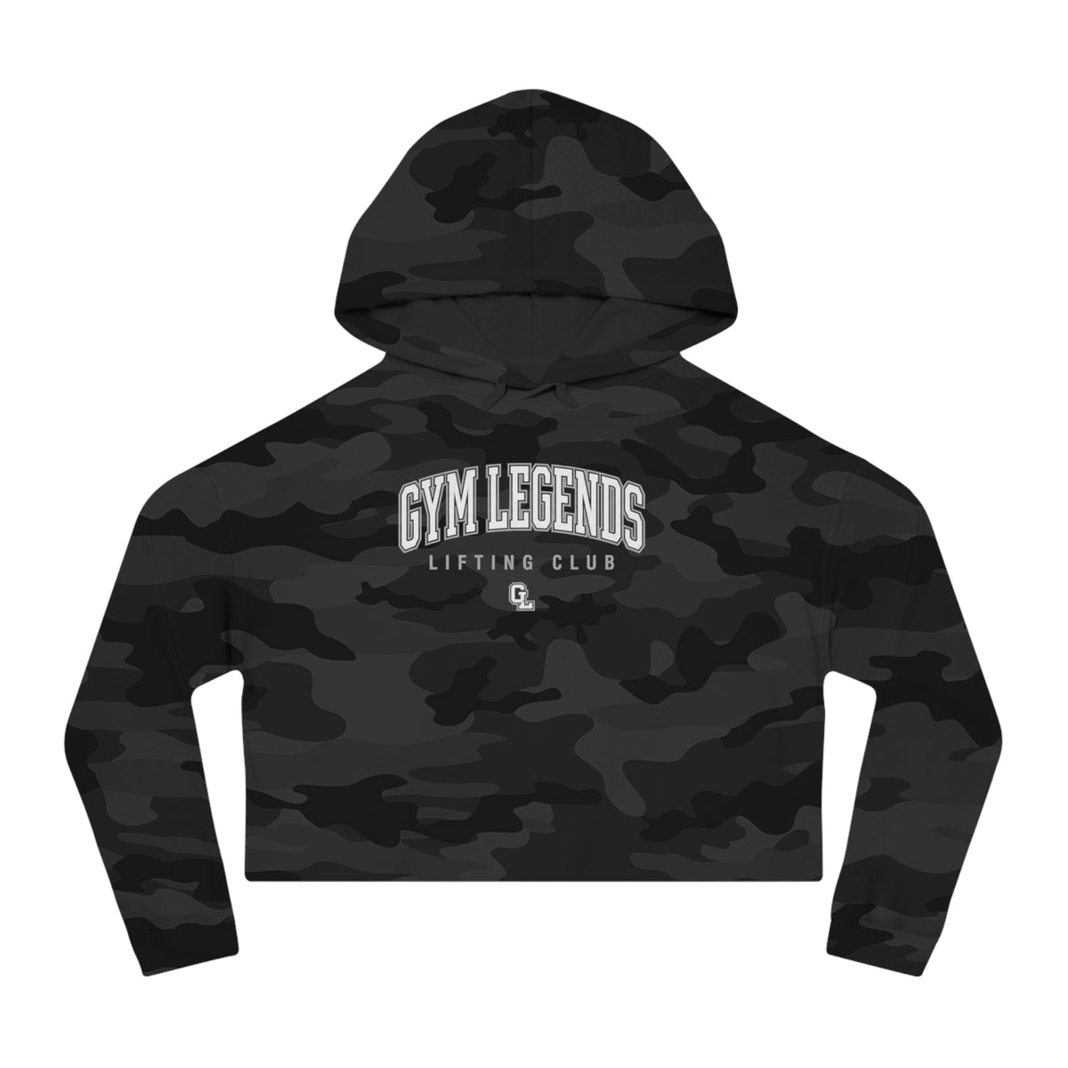 Gym Legends Cropped Hoodie — Women’s Camo Lifting Club Sweatshirt