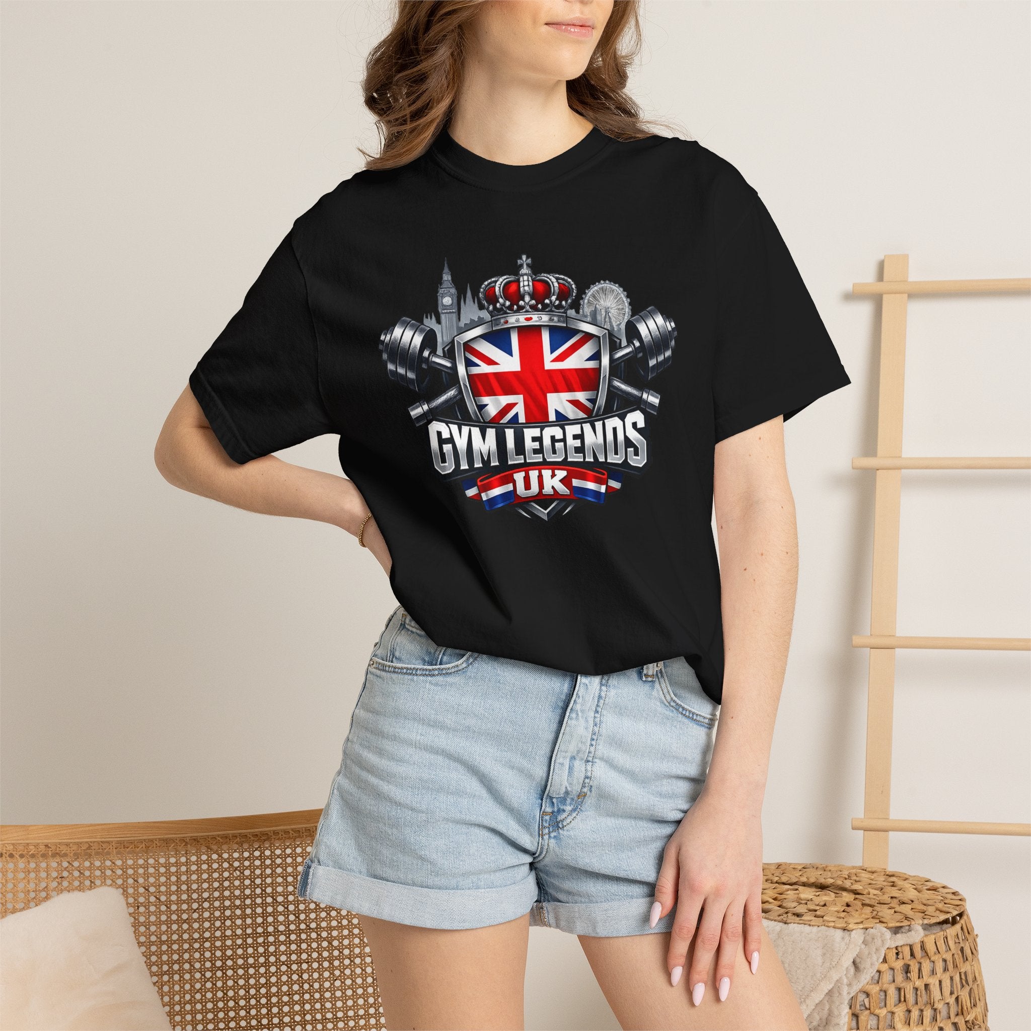 Gym Legends UK T-Shirt — British Flag Fitness Tee with Crown & Dumbbells