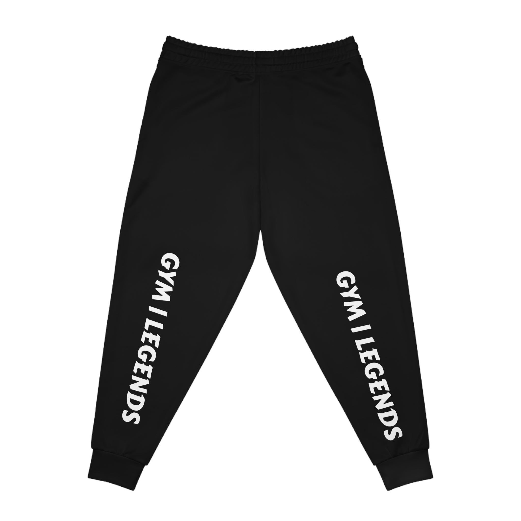 Gym Legends Athletic Joggers — Men's Black Workout Sweatpants with 'GYM LEGENDS' Leg & Waist Print