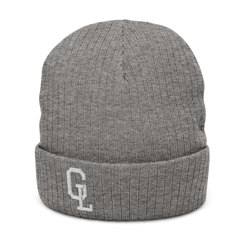 Embroidered Ribbed Beanie — Classic Monogram Winter Hat