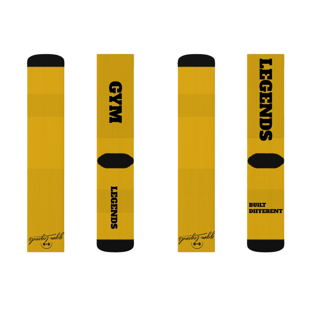 Gym Legends Sublimation Socks Yellow zone— 'GYM' & 'LEGENDS' Athletic Crew Socks