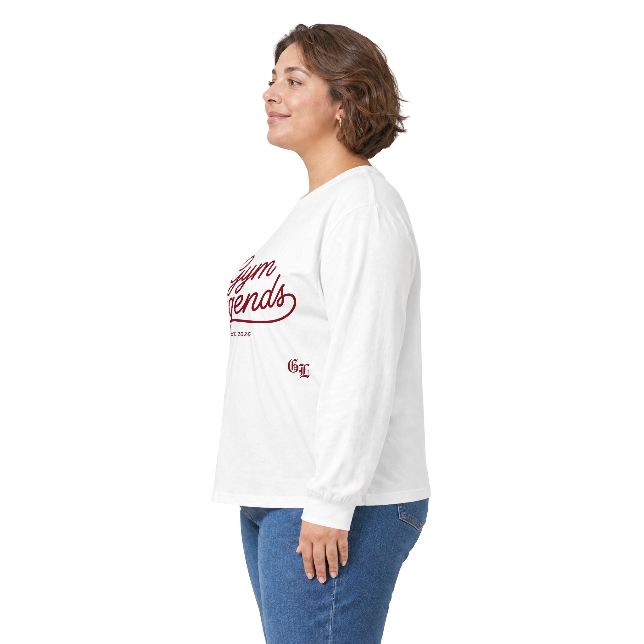 Gym Legends Long Sleeve Tee — Retro Script Fitness Shirt