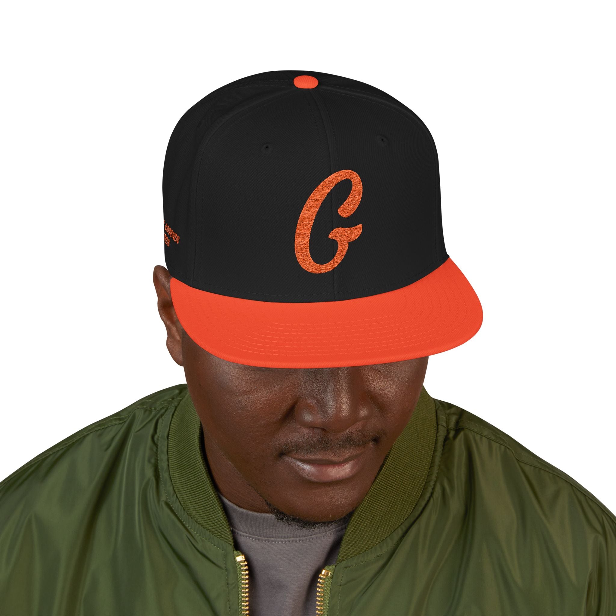Gym legends legendary Snapback Hat — Black Orange Curly Script Cap