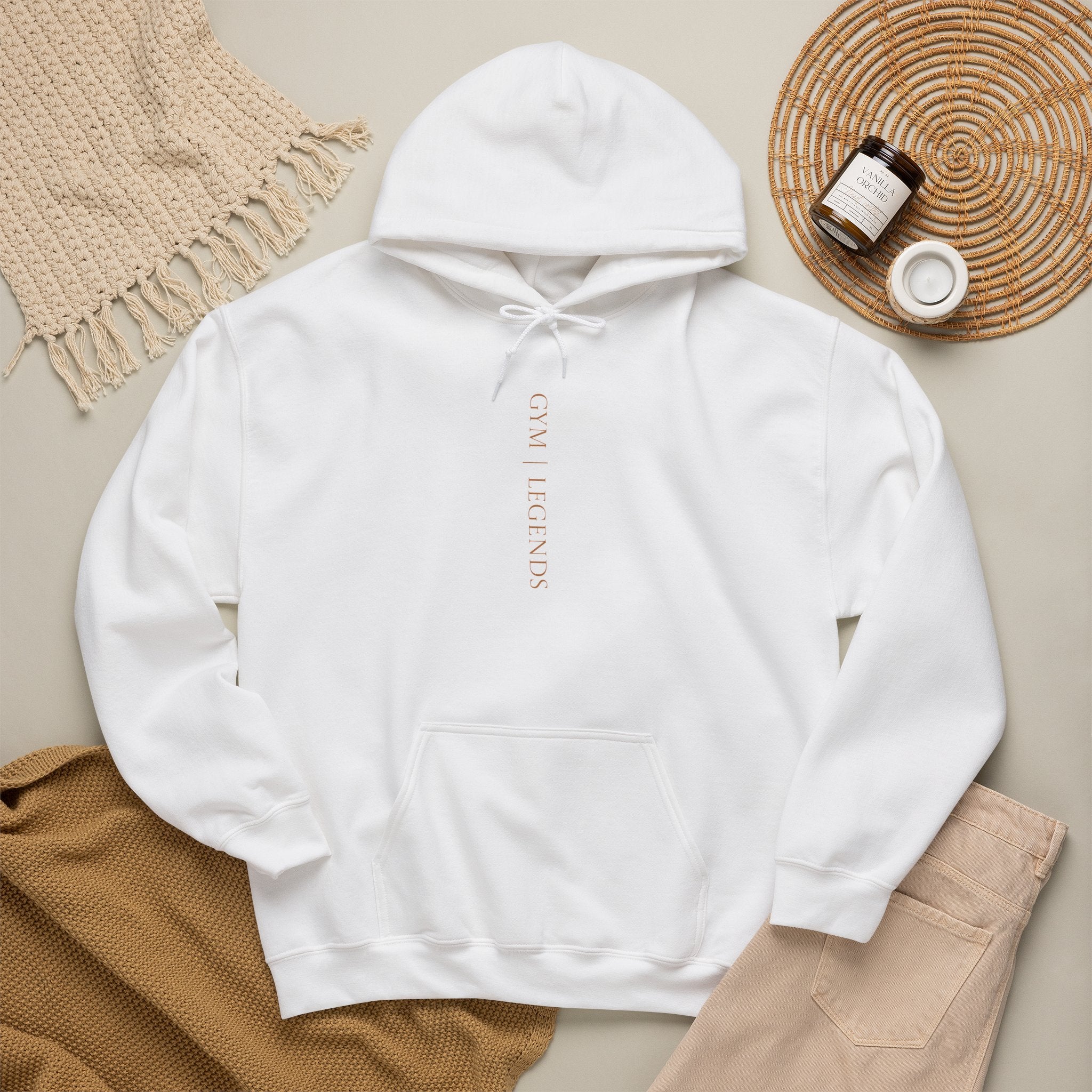 Minimal 'Breathe' Vertical Text Hoodie - Soft White Relaxed Sweatshirt