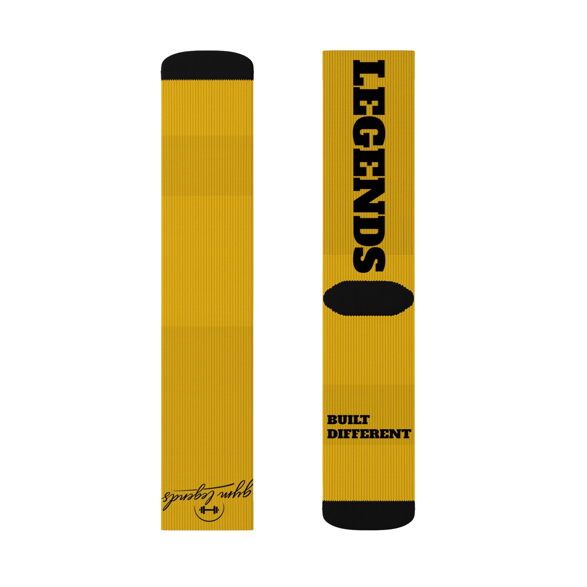 Gym Legends Sublimation Socks Yellow zone— 'GYM' & 'LEGENDS' Athletic Crew Socks