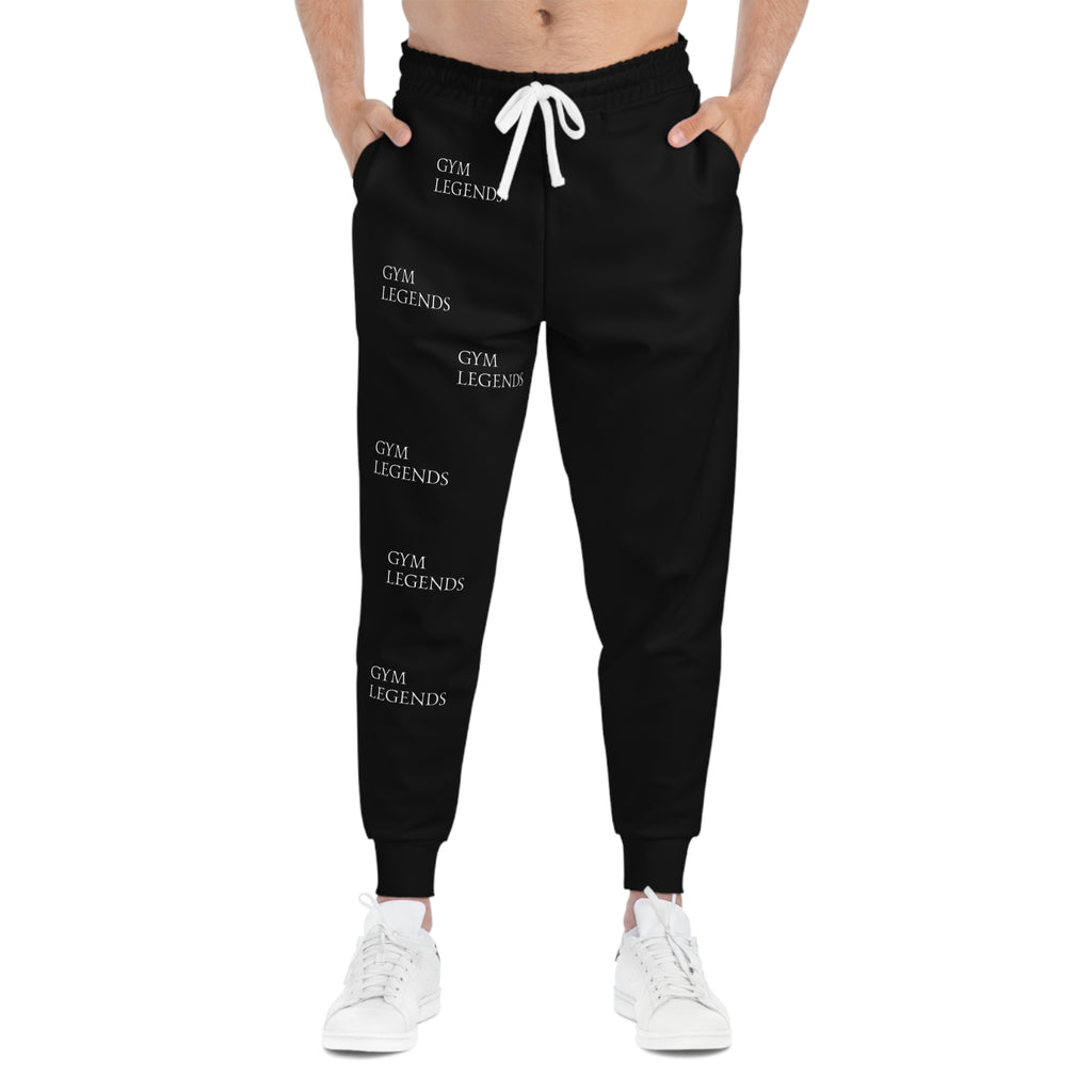 Gym Legends Athletic Joggers — Black Performance Sweatpants with Repeating Logo