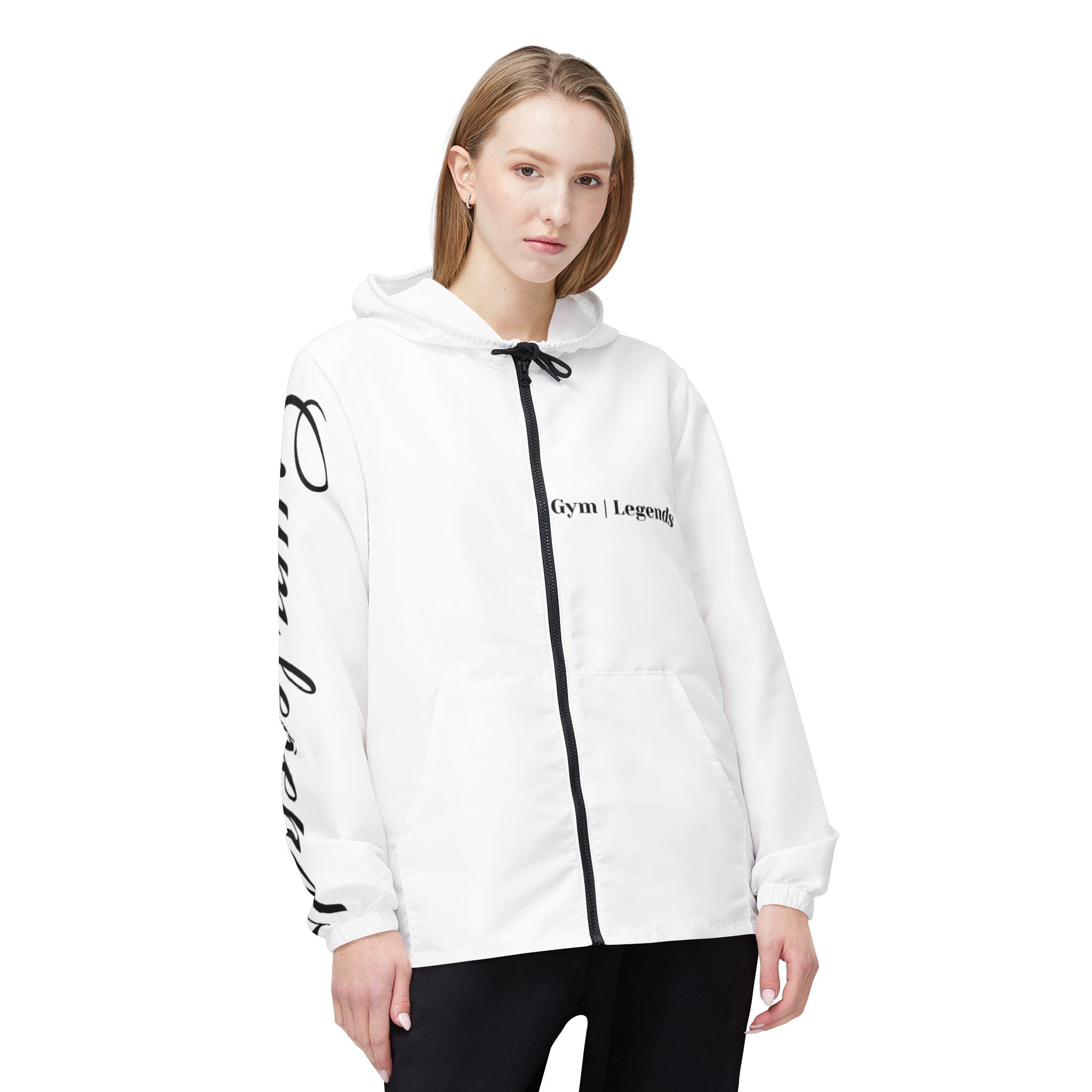 Gym legends Windbreaker Jacket - 'Gym | Legends' Minimal White Hooded Athletic Windbreaker
