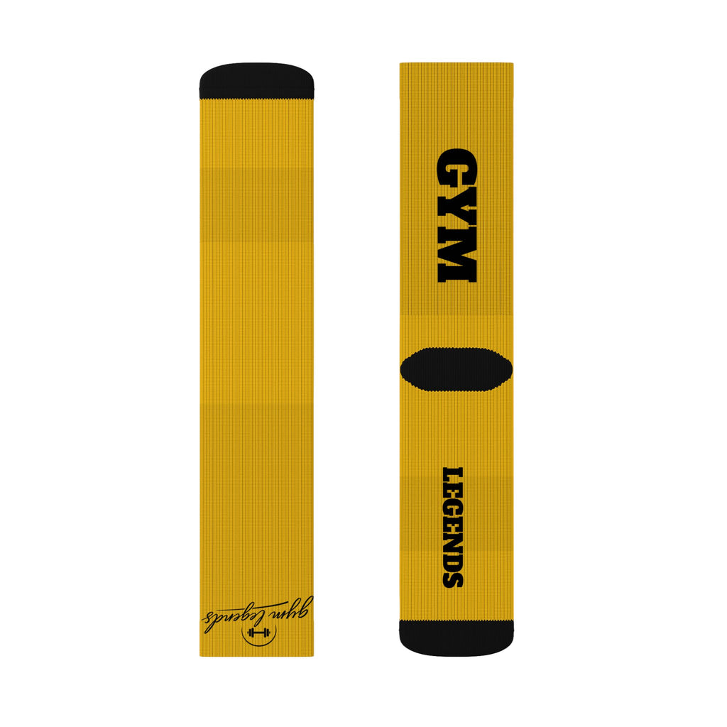 Gym Legends Sublimation Socks Yellow zone— 'GYM' & 'LEGENDS' Athletic Crew Socks