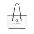 Gym Legends PU Leather Shoulder Bag — White Fitness Tote with Logo (Mind | Body | Soul)