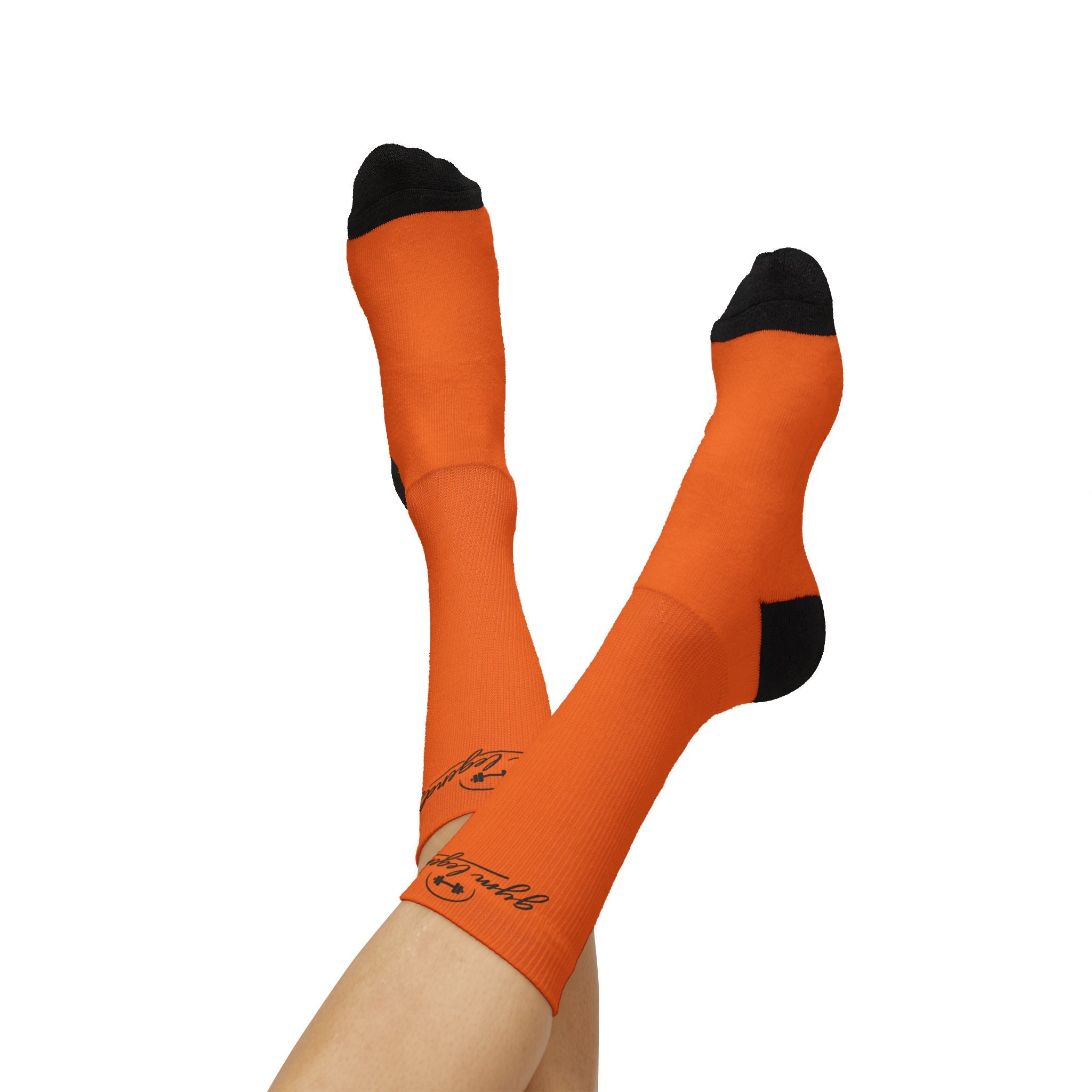 Gym Legends Sublimation Socks orange Tygy— 'GYM' & 'LEGENDS' Athletic Crew Socks