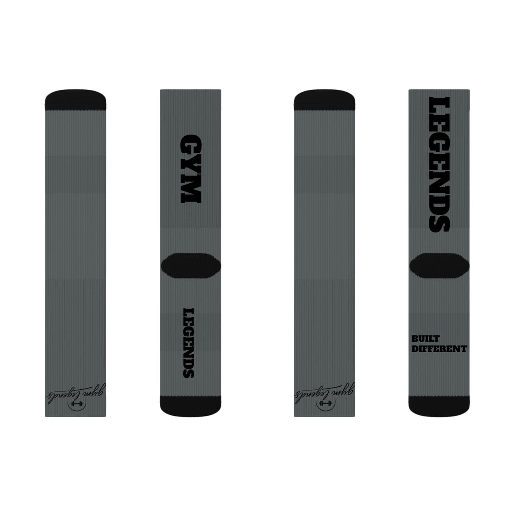 Gym Legends Sublimation Socks Grey standard — 'GYM' & 'LEGENDS' Athletic Crew Socks