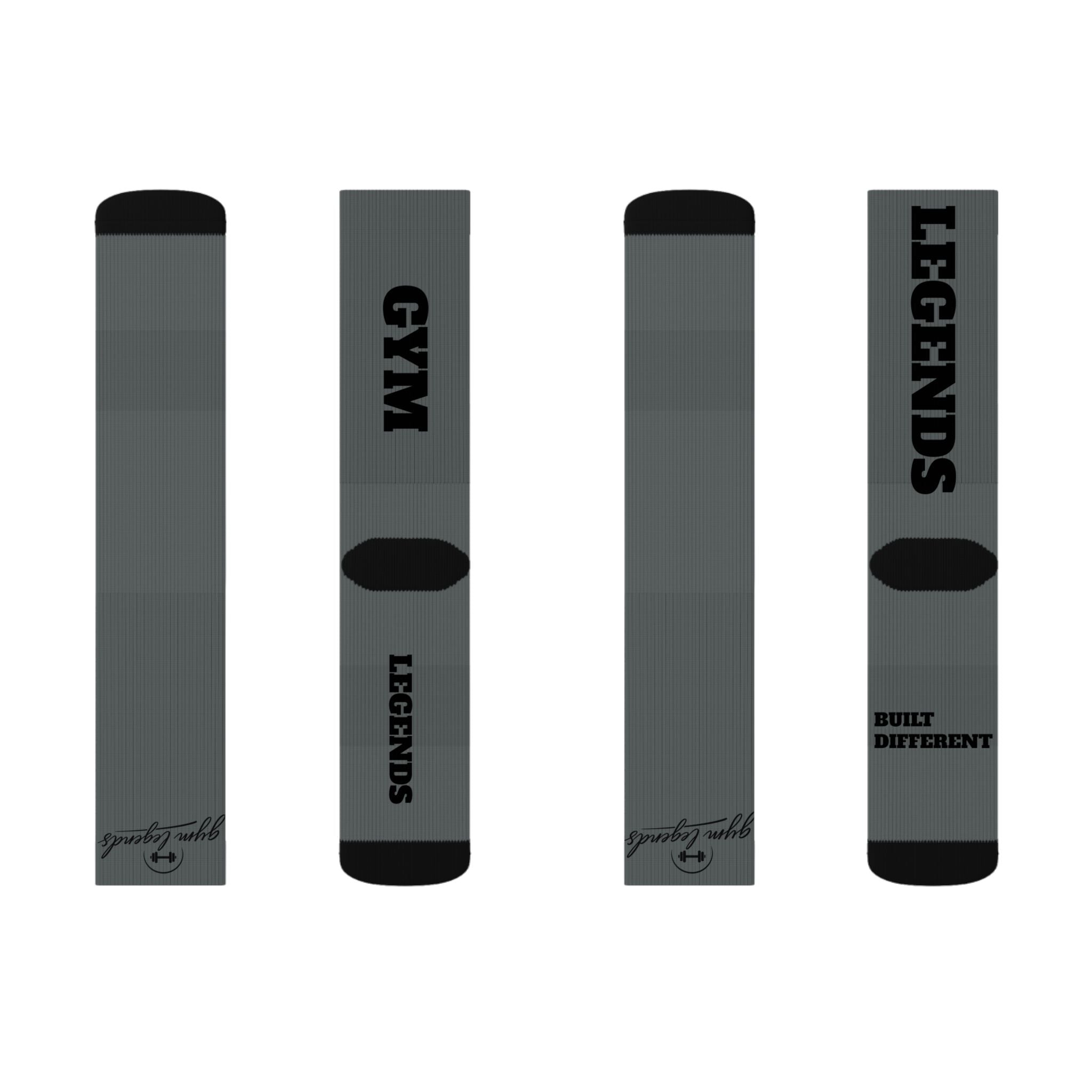 Gym Legends Sublimation Socks Grey standard — 'GYM' & 'LEGENDS' Athletic Crew Socks