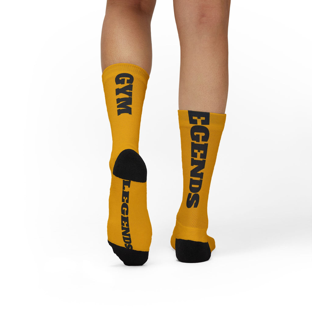 Gym Legends Sublimation Socks Yellow zone— 'GYM' & 'LEGENDS' Athletic Crew Socks