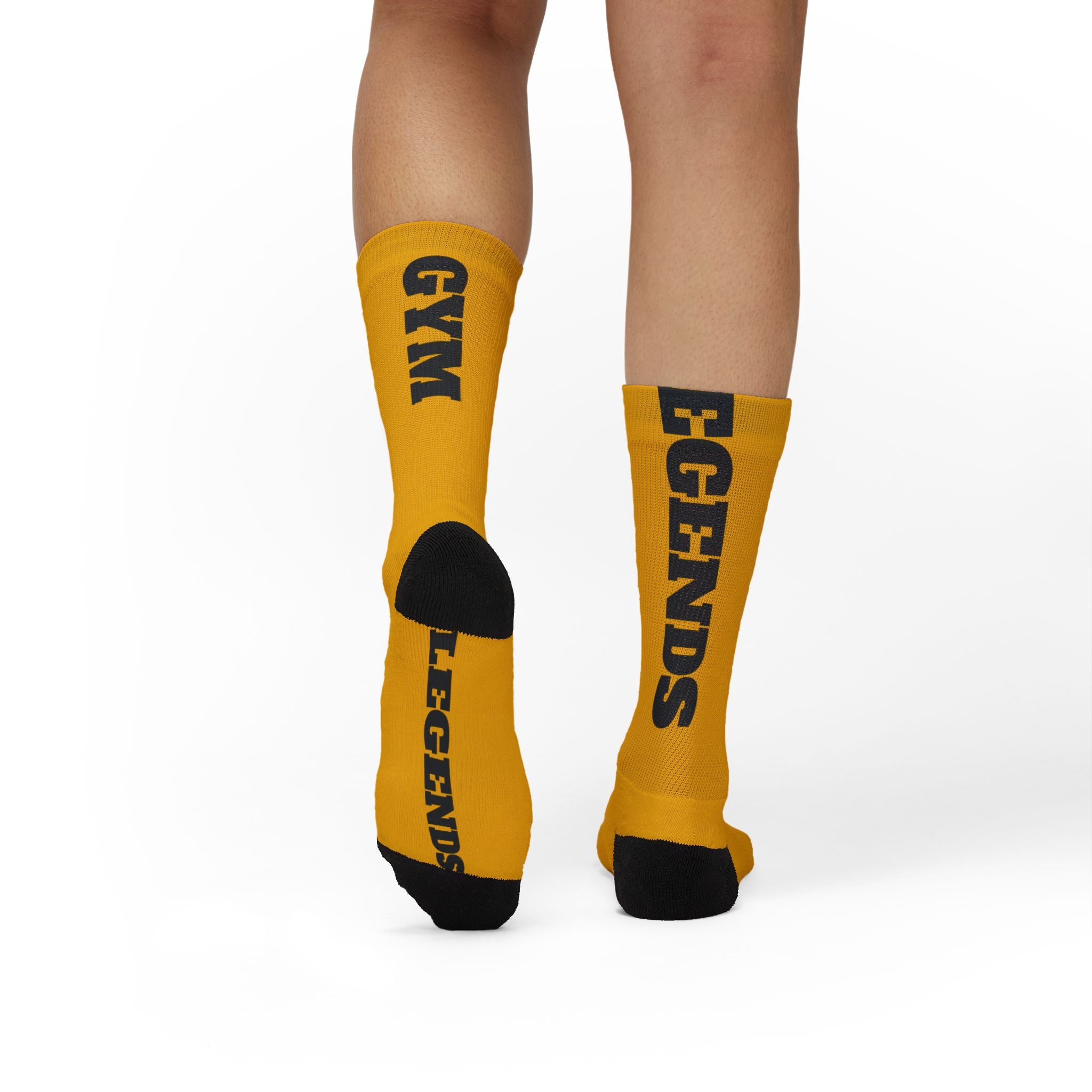 Gym Legends Sublimation Socks Yellow zone— 'GYM' & 'LEGENDS' Athletic Crew Socks