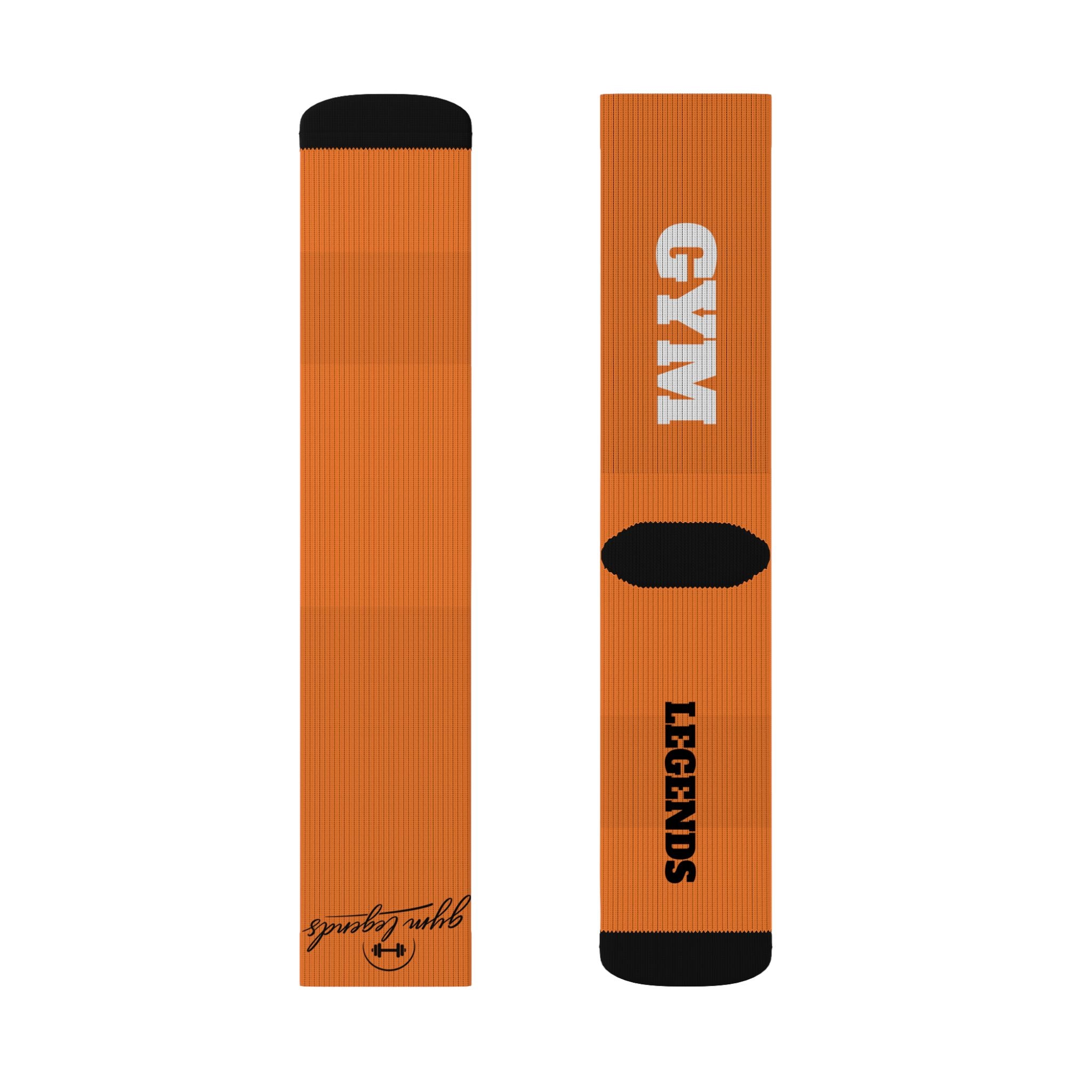 Gym Legends Sublimation Socks orange Tygy— 'GYM' & 'LEGENDS' Athletic Crew Socks