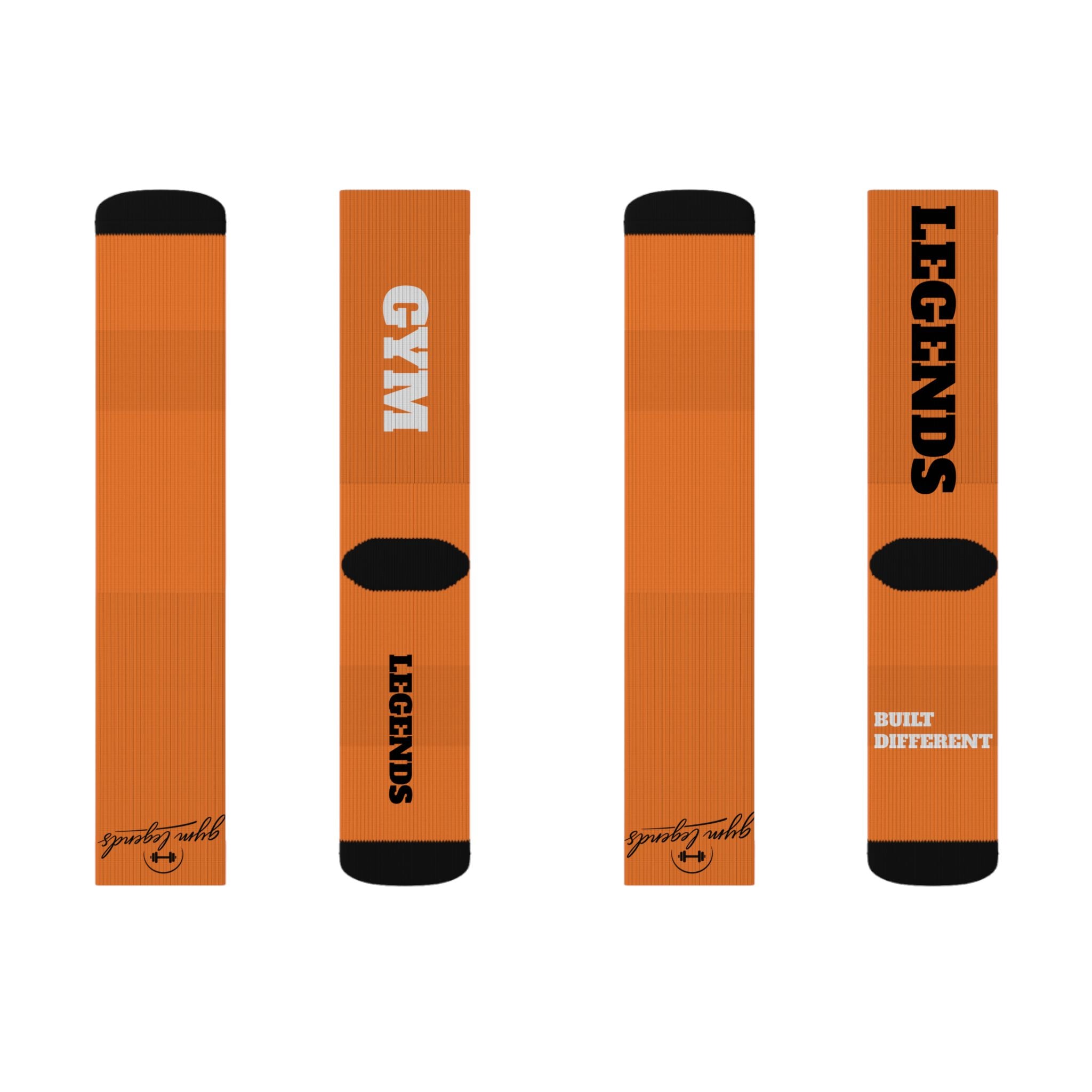 Gym Legends Sublimation Socks orange Tygy— 'GYM' & 'LEGENDS' Athletic Crew Socks