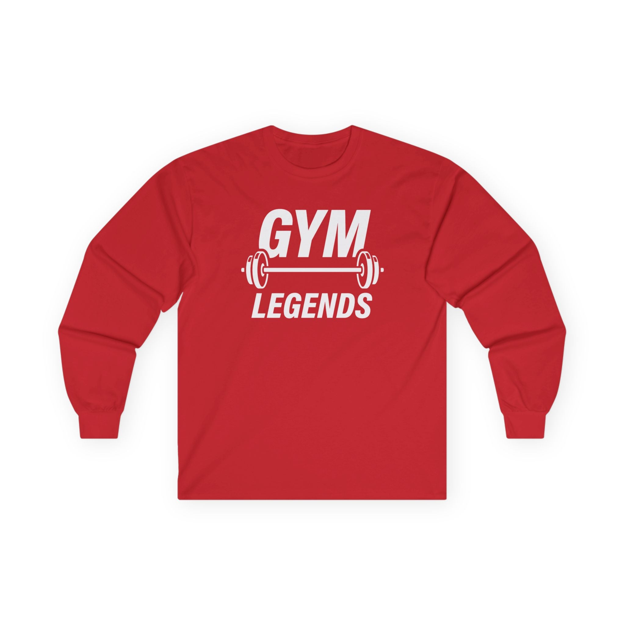 Gym Legends Long Sleeve Tee — Athletic Workout Shirt with Barbell Graphic