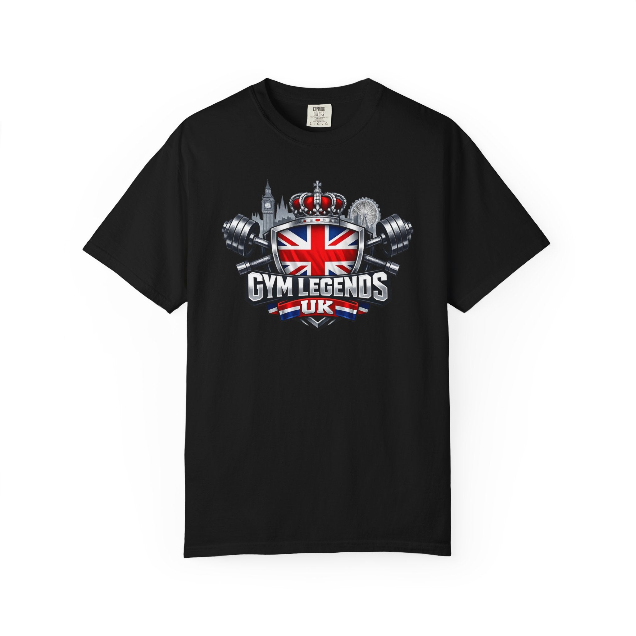 Gym Legends UK T-Shirt — British Flag Fitness Tee with Crown & Dumbbells