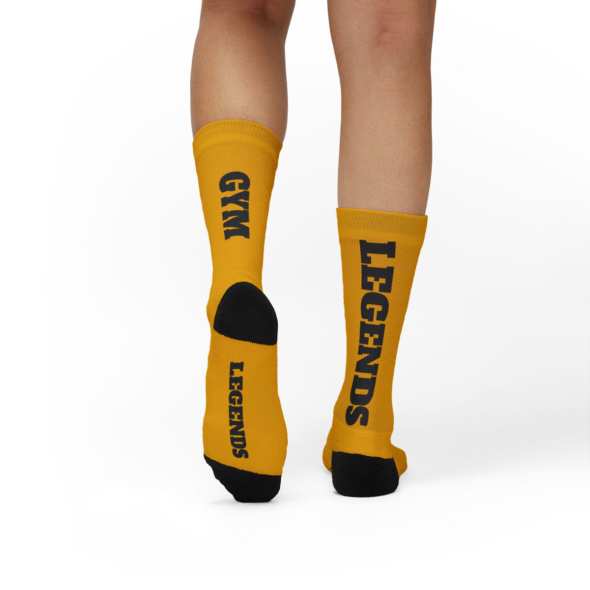 Gym Legends Sublimation Socks Yellow zone— 'GYM' & 'LEGENDS' Athletic Crew Socks