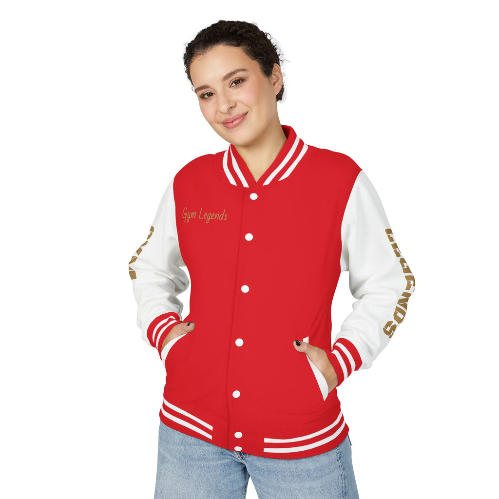 Gym Legends Letterman Jacket — 'Gym Legends' Red & White Varsity Jacket