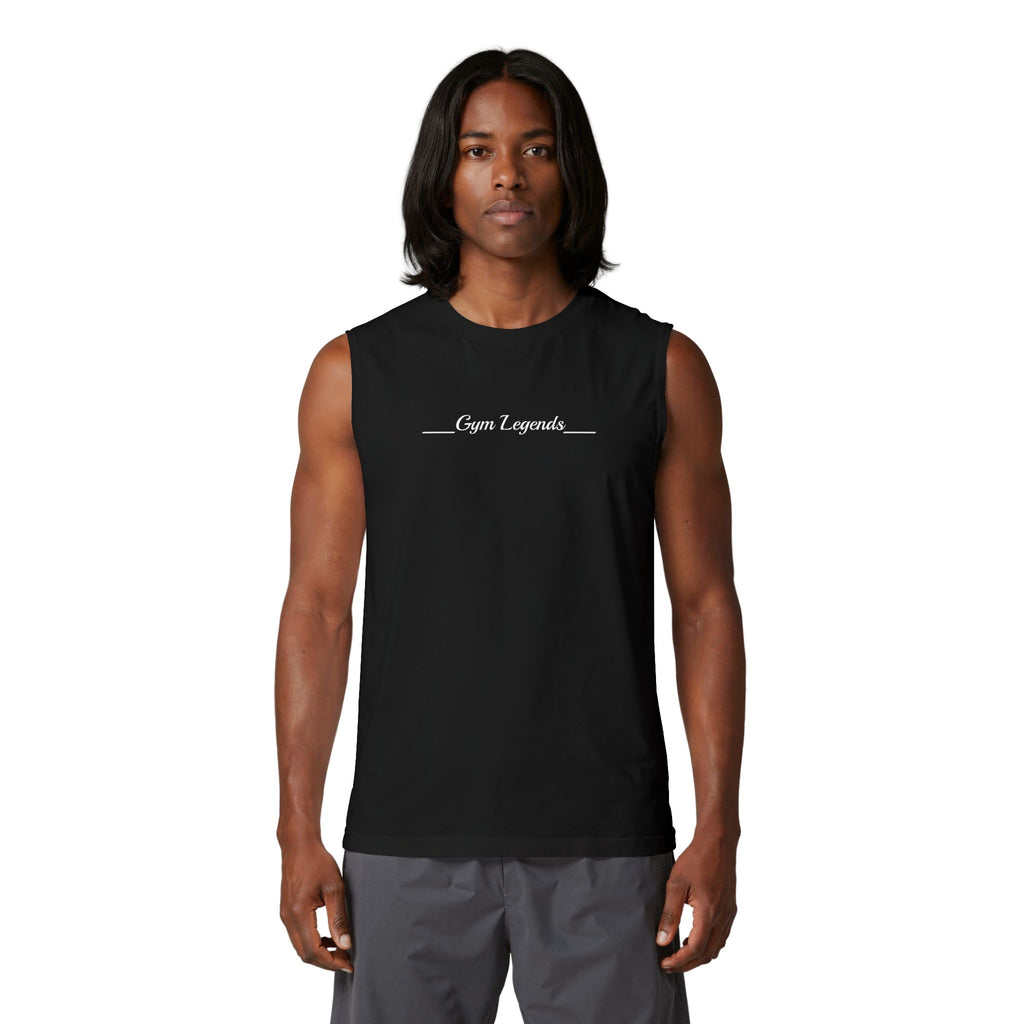 Gym Legends Muscle Tank — Minimal Athletic Sleeveless Shirt ("Gym Legends" Front, GL Back)