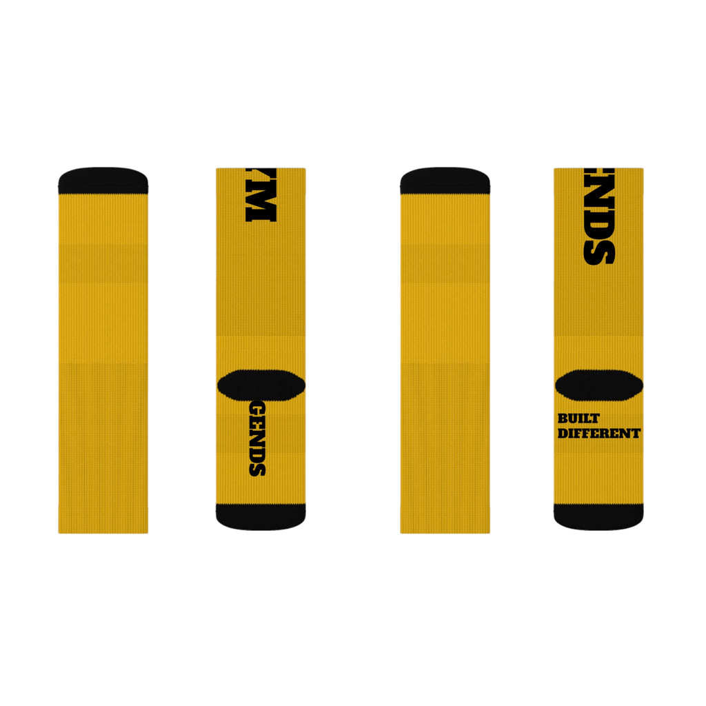 Gym Legends Sublimation Socks Yellow zone— 'GYM' & 'LEGENDS' Athletic Crew Socks