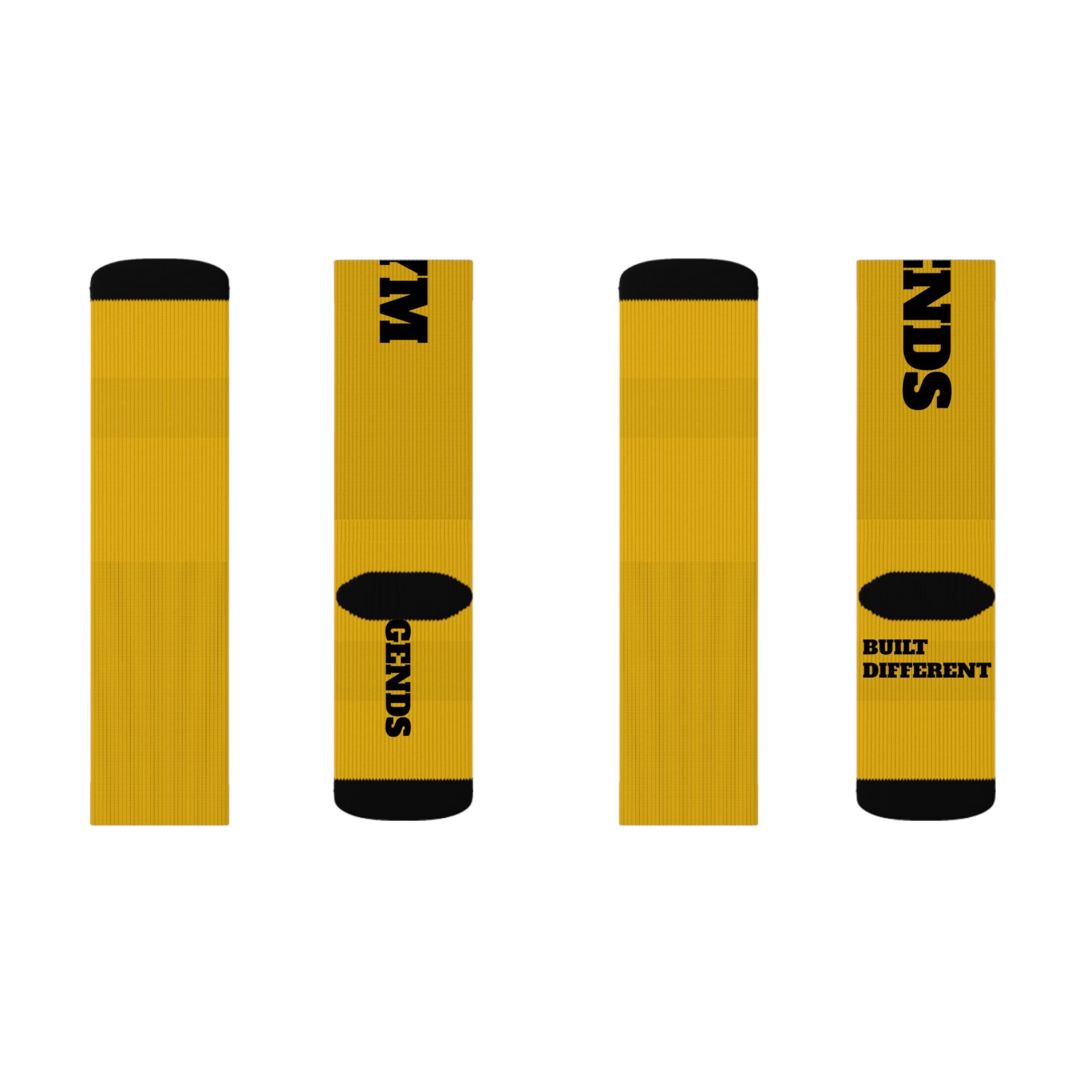Gym Legends Sublimation Socks Yellow zone— 'GYM' & 'LEGENDS' Athletic Crew Socks