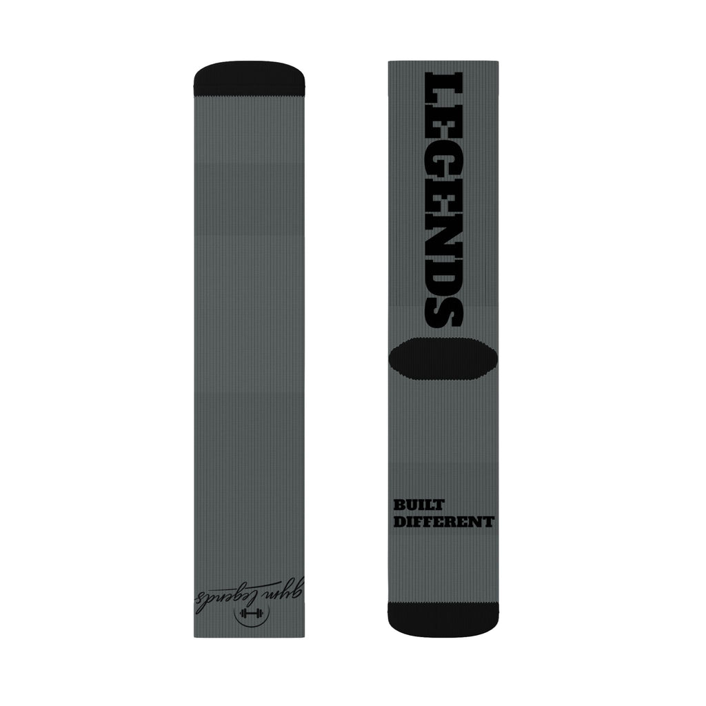 Gym Legends Sublimation Socks Grey standard — 'GYM' & 'LEGENDS' Athletic Crew Socks