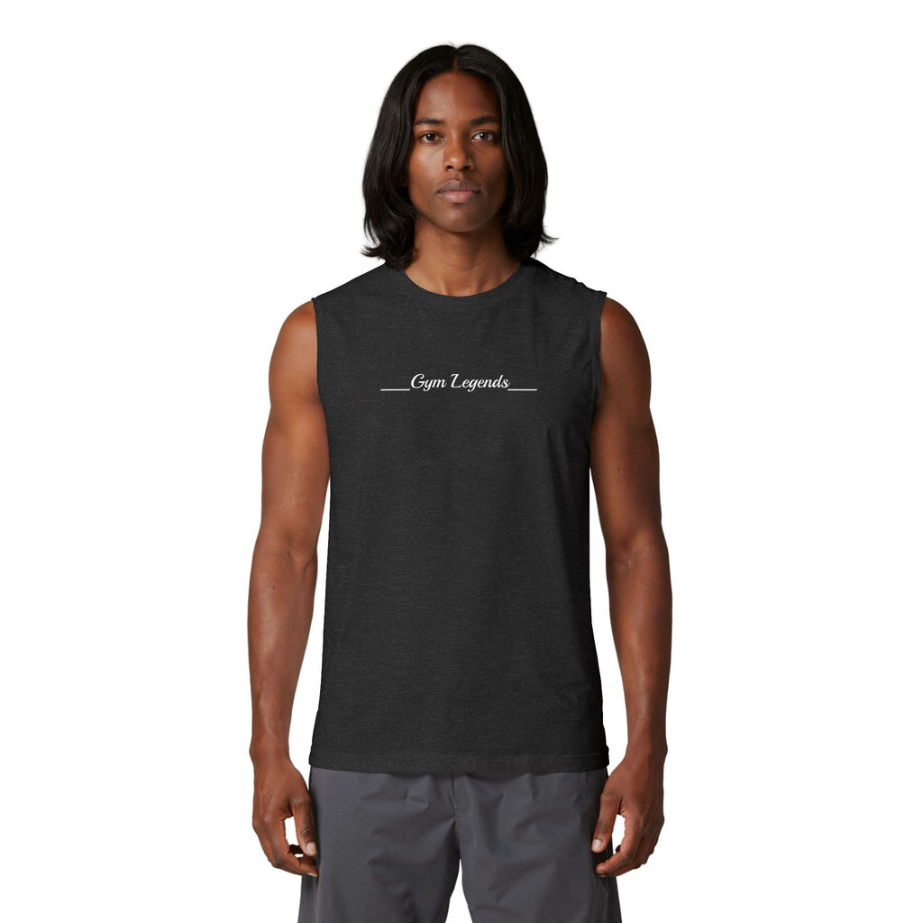Gym Legends Muscle Tank — Minimal Athletic Sleeveless Shirt ("Gym Legends" Front, GL Back)