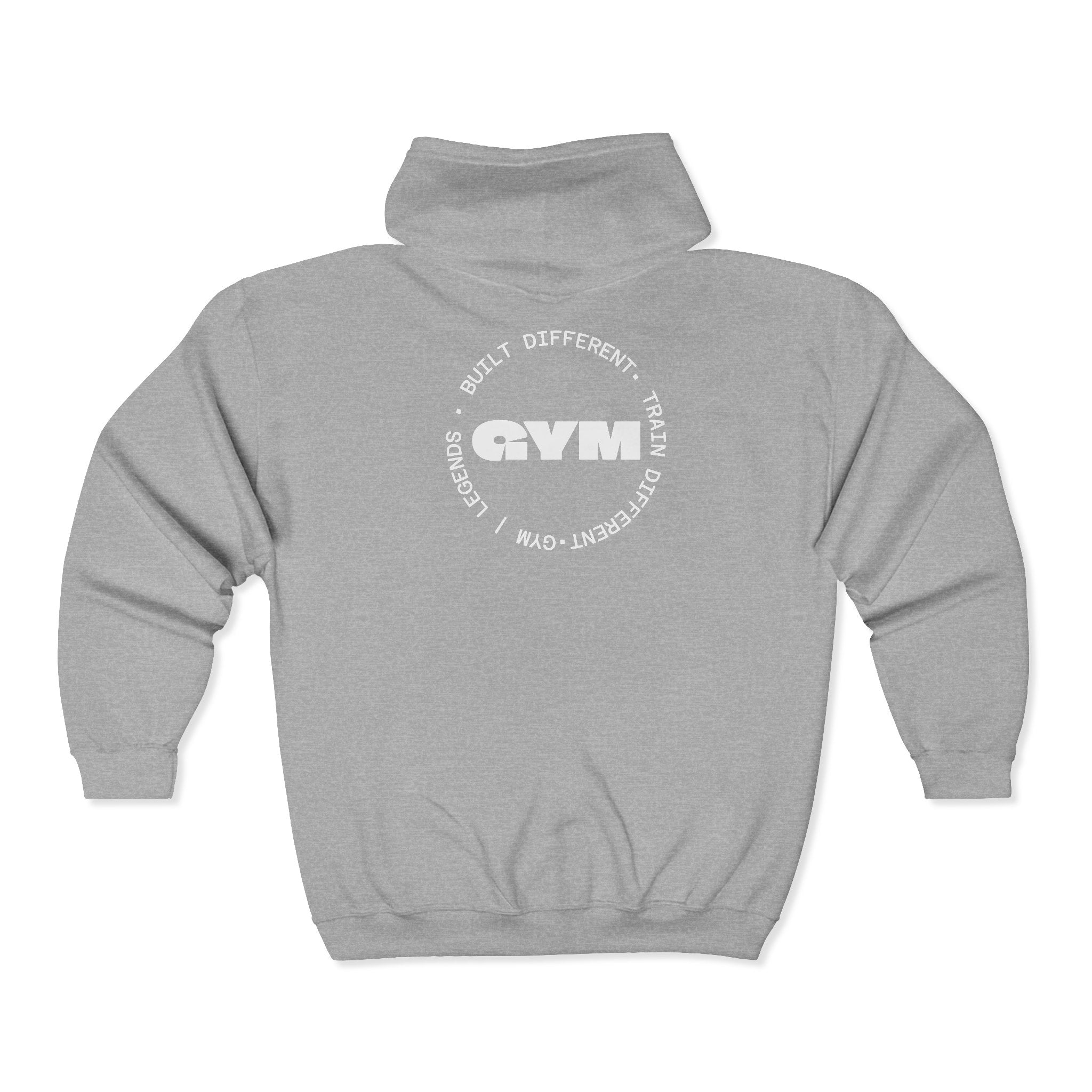 Gym Legends Full-Zip Hoodie — 'GYM' Red Logo Athletic Zip-Up for Trainers & Fitness Fans