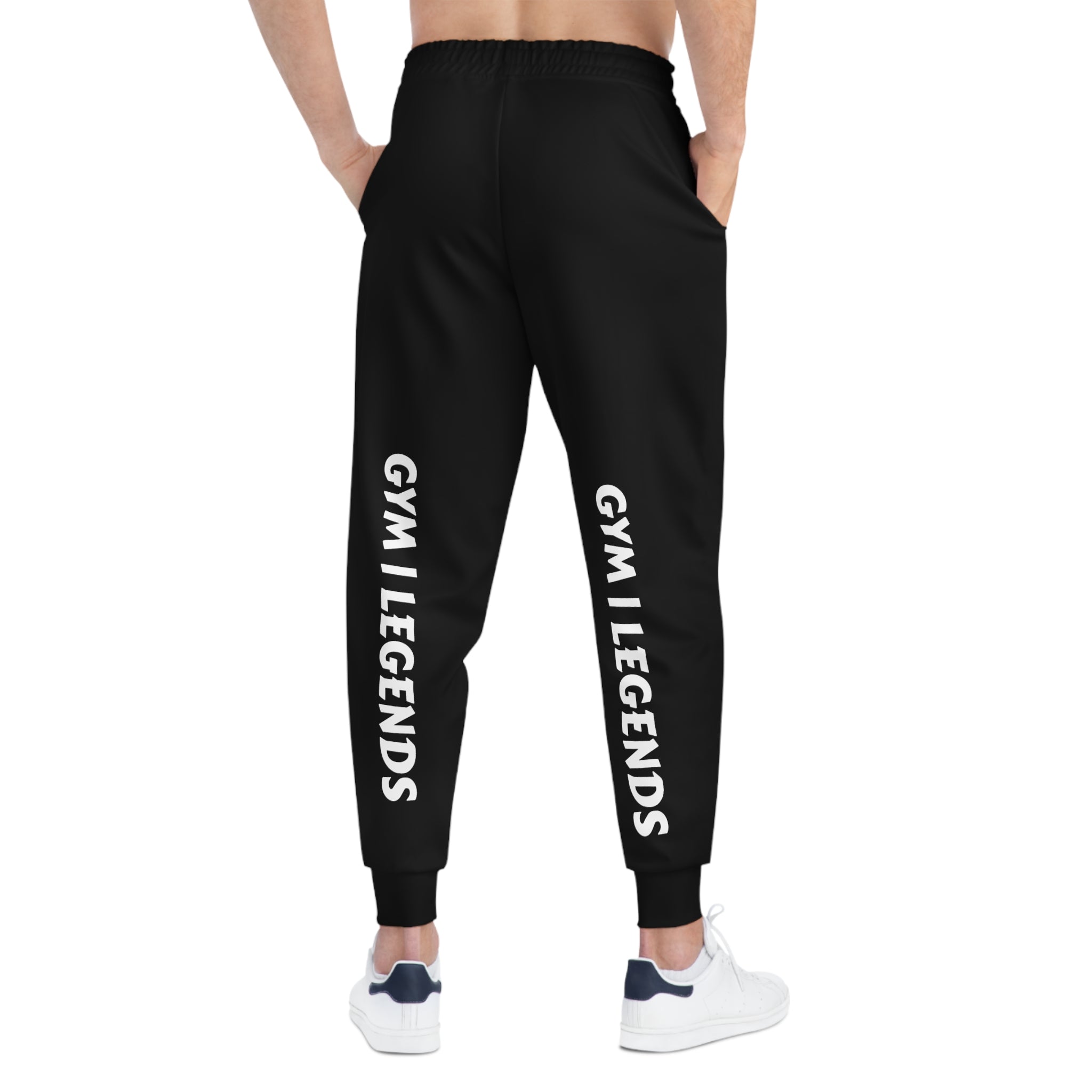 Gym Legends Athletic Joggers — Men's Black Workout Sweatpants with 'GYM LEGENDS' Leg & Waist Print