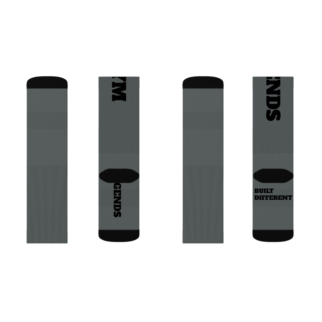 Gym Legends Sublimation Socks Grey standard — 'GYM' & 'LEGENDS' Athletic Crew Socks