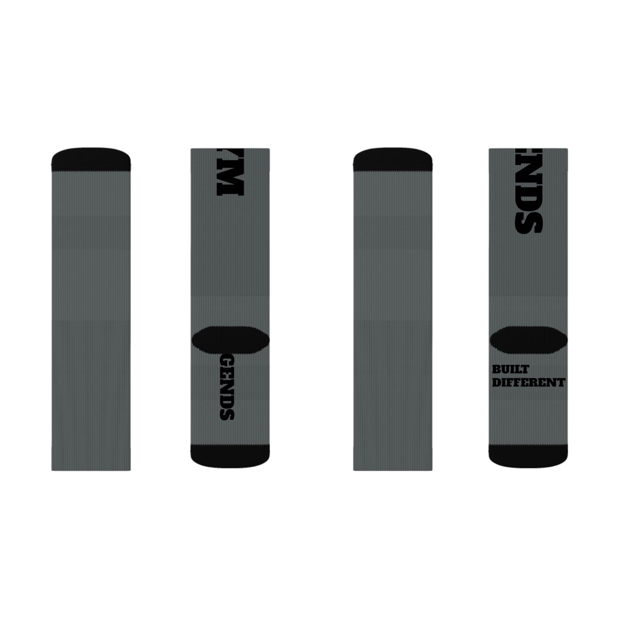 Gym Legends Sublimation Socks Grey standard — 'GYM' & 'LEGENDS' Athletic Crew Socks