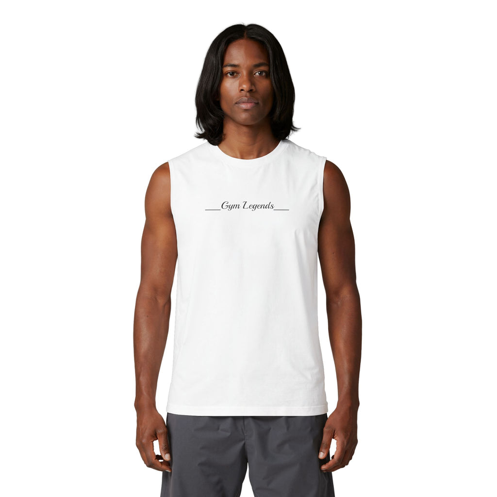Gym Legends Muscle Tank — Minimal Athletic Sleeveless Shirt ("Gym Legends" Front, GL Back)