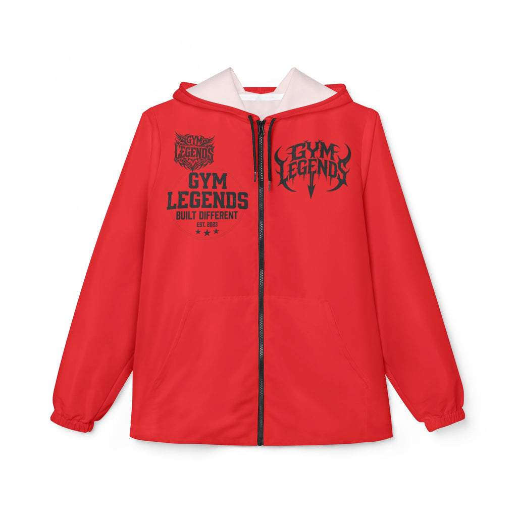 Gym Legends Red Windbreaker Jacket – 'Gym Legends' Athletic Hooded Windbreaker