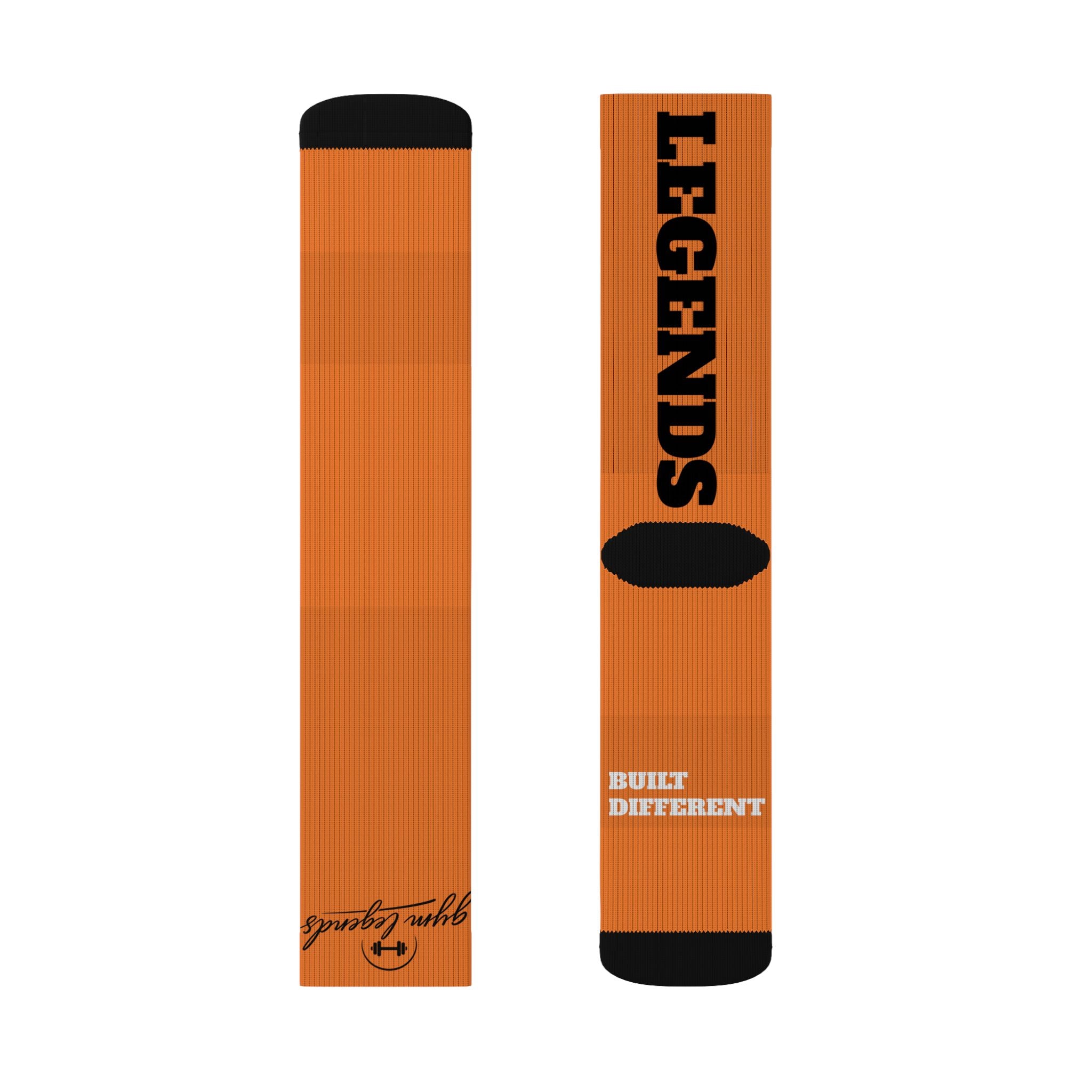 Gym Legends Sublimation Socks orange Tygy— 'GYM' & 'LEGENDS' Athletic Crew Socks