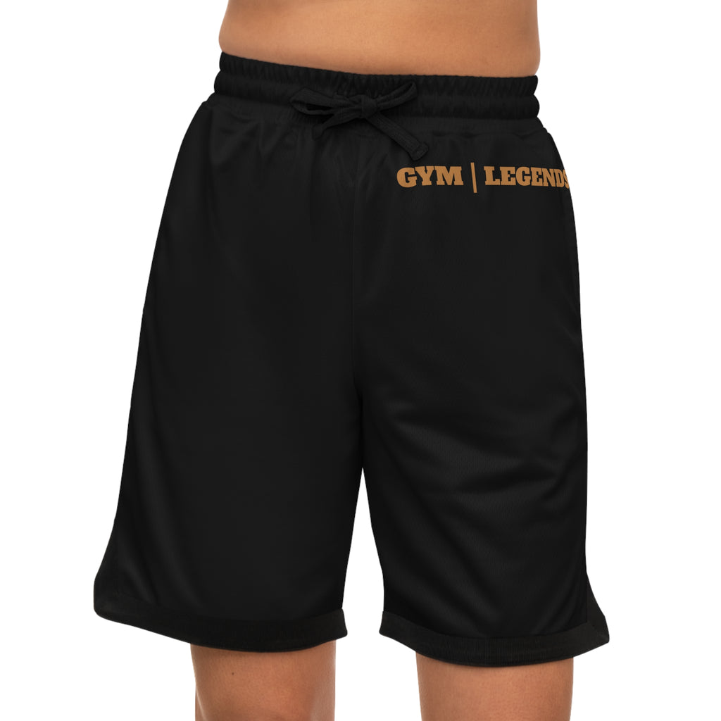 Gym Legends Basketball Shorts — Black/Gold  Ribbed Athletic Shorts