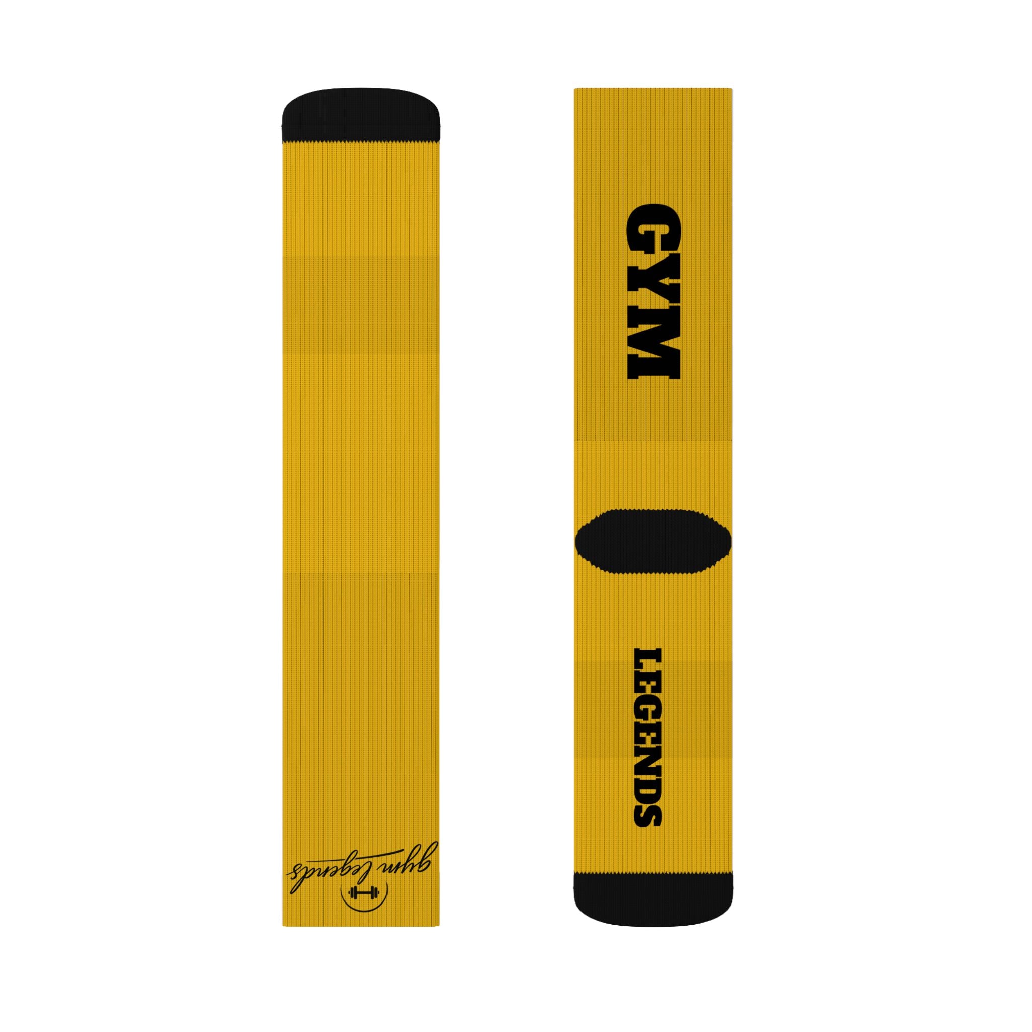 Gym Legends Sublimation Socks Yellow zone— 'GYM' & 'LEGENDS' Athletic Crew Socks