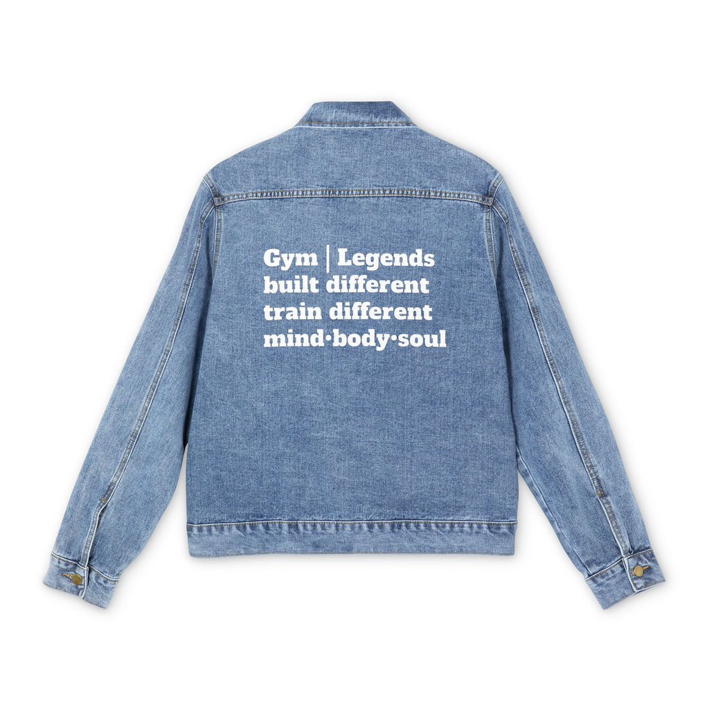 Denim Jacket — "Gym | Legends built different train different mind·body·soul" Back Print