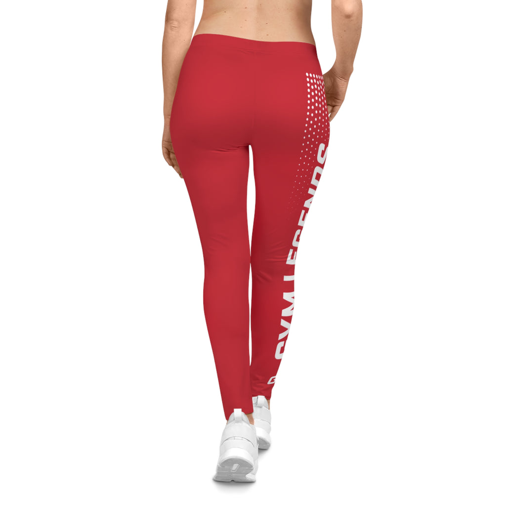 Gym Legends Women's Red Athletic Leggings — Bold Side Logo AOP