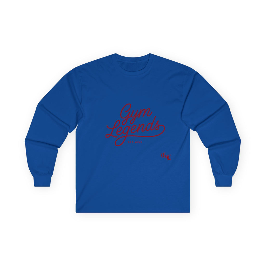 Gym Legends Long Sleeve Tee — Retro Script Fitness Shirt
