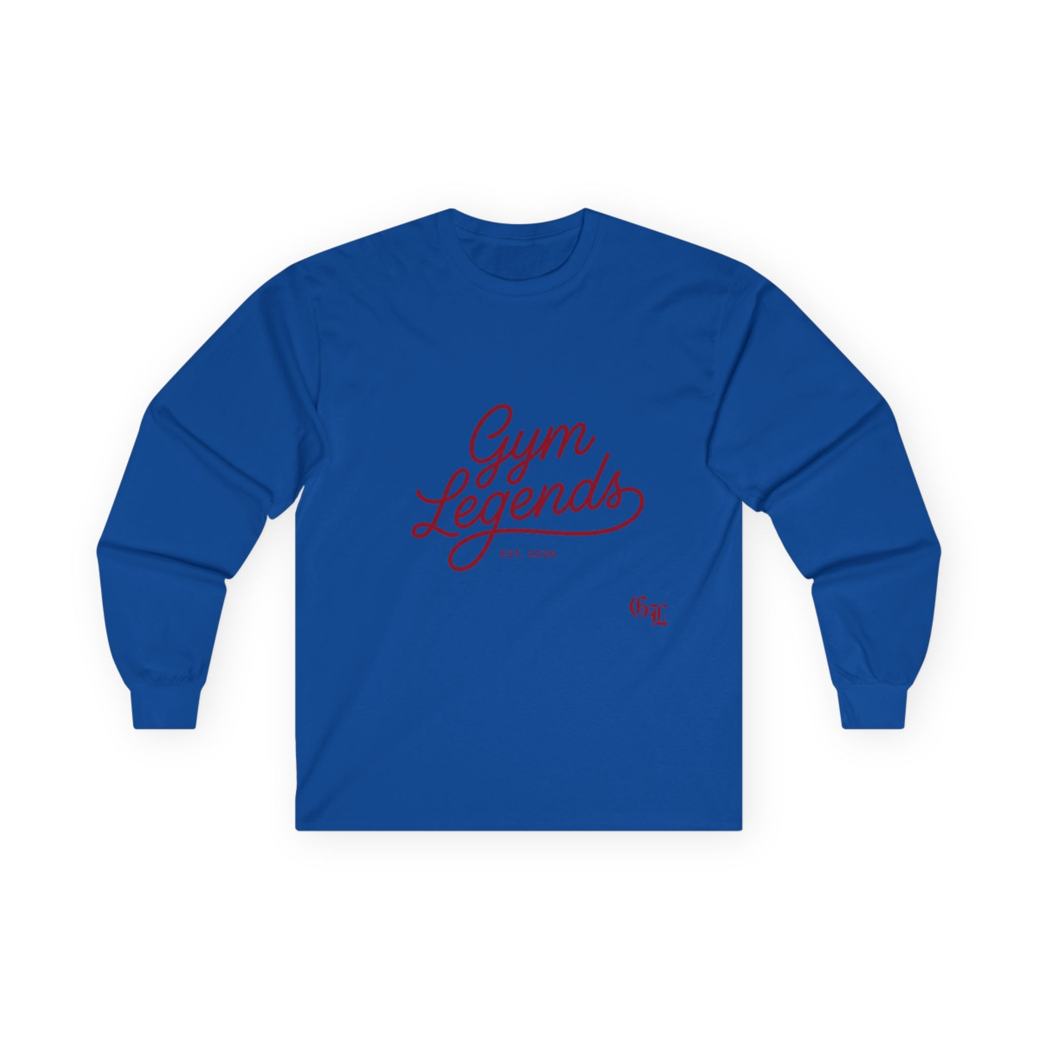 Gym Legends Long Sleeve Tee — Retro Script Fitness Shirt
