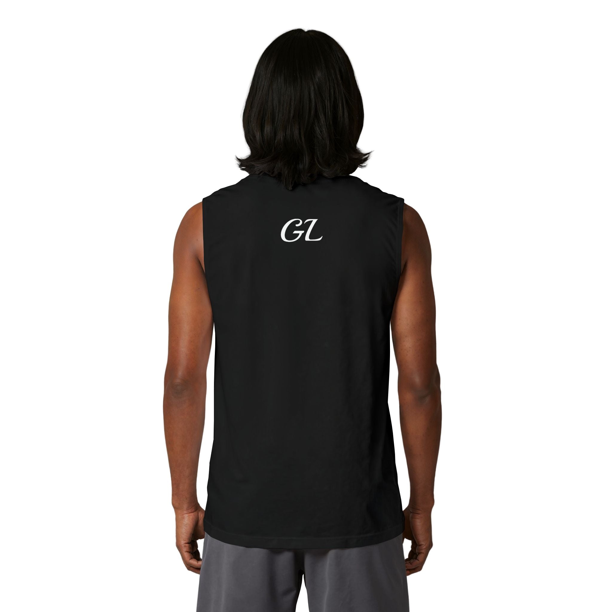 Gym Legends Muscle Tank — Minimal Athletic Sleeveless Shirt ("Gym Legends" Front, GL Back)