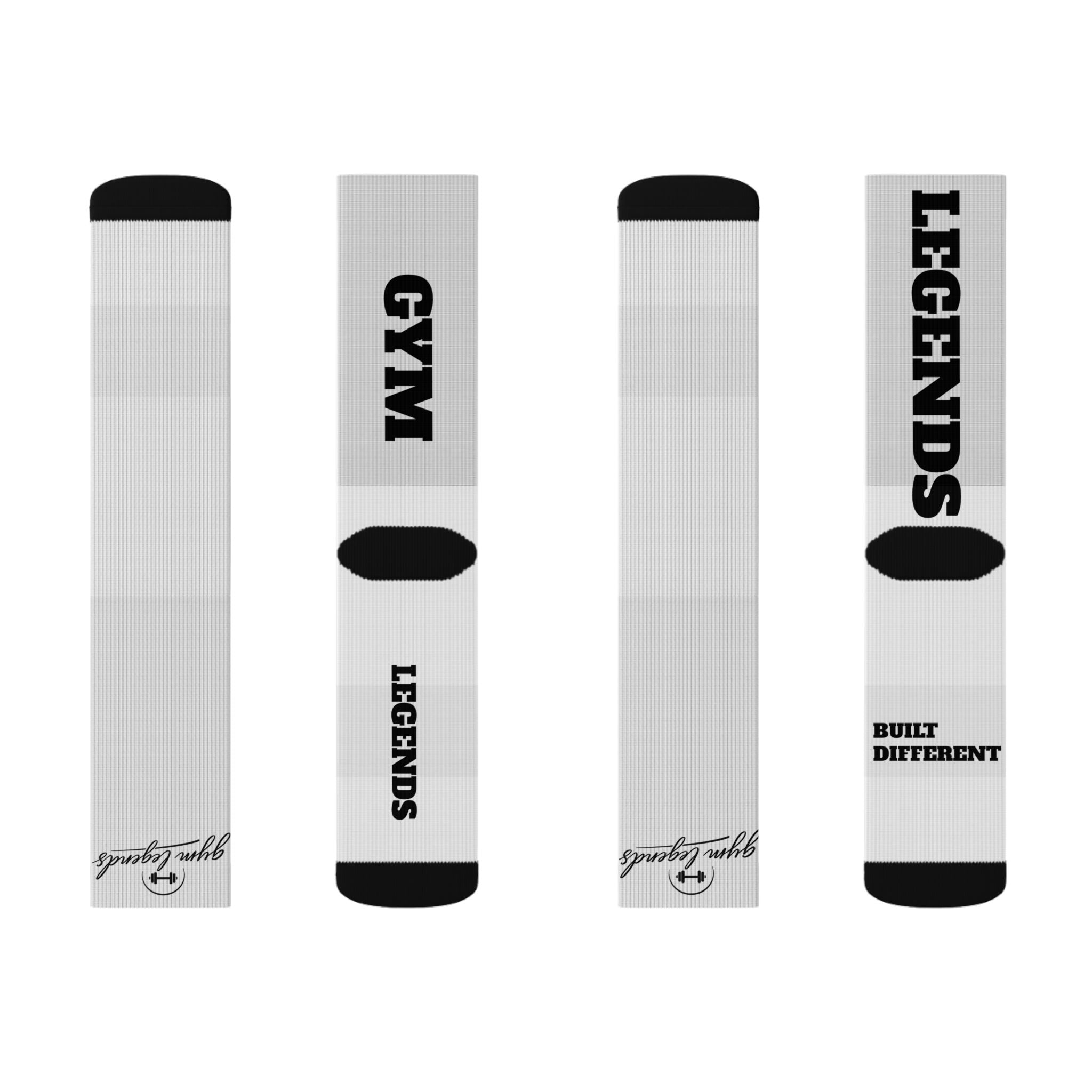 Gym Legends Sublimation Socks — 'GYM' & 'LEGENDS' Athletic Crew Socks