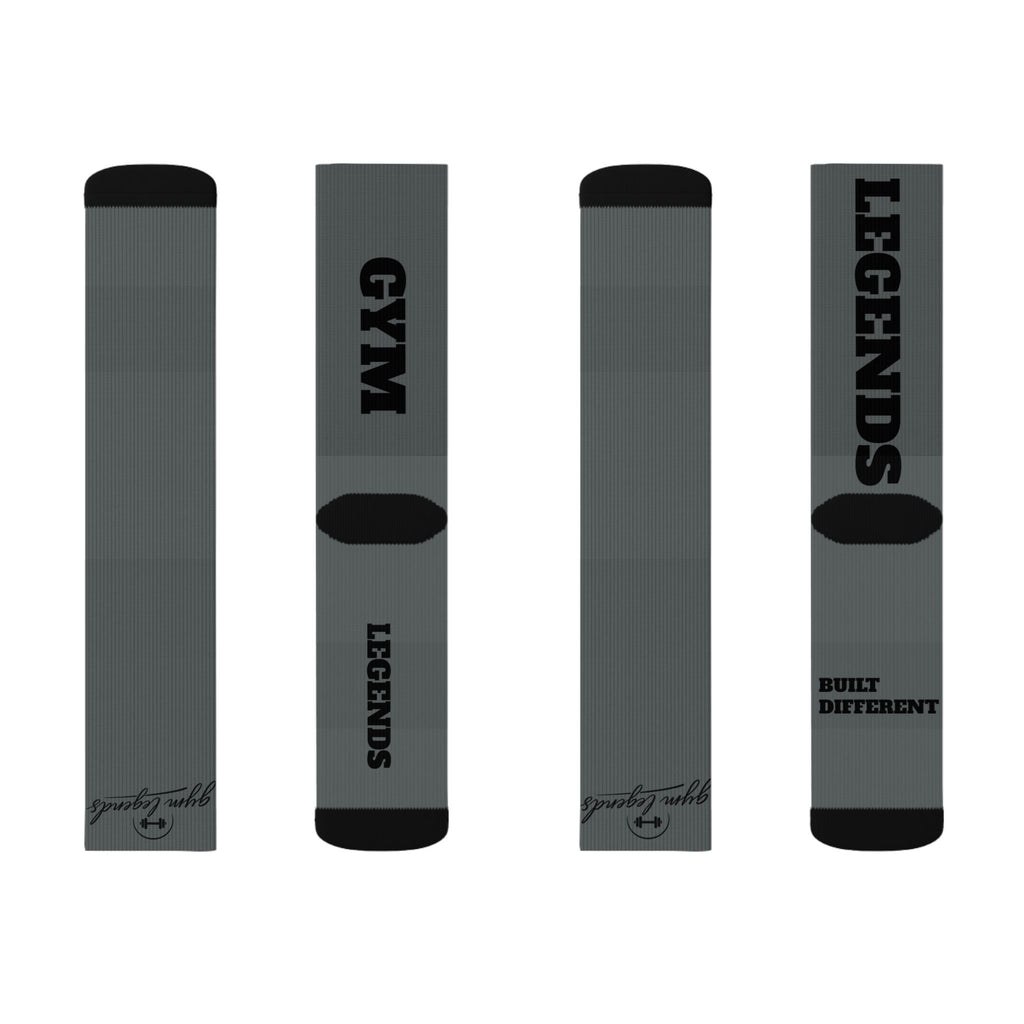 Gym Legends Sublimation Socks Grey standard — 'GYM' & 'LEGENDS' Athletic Crew Socks