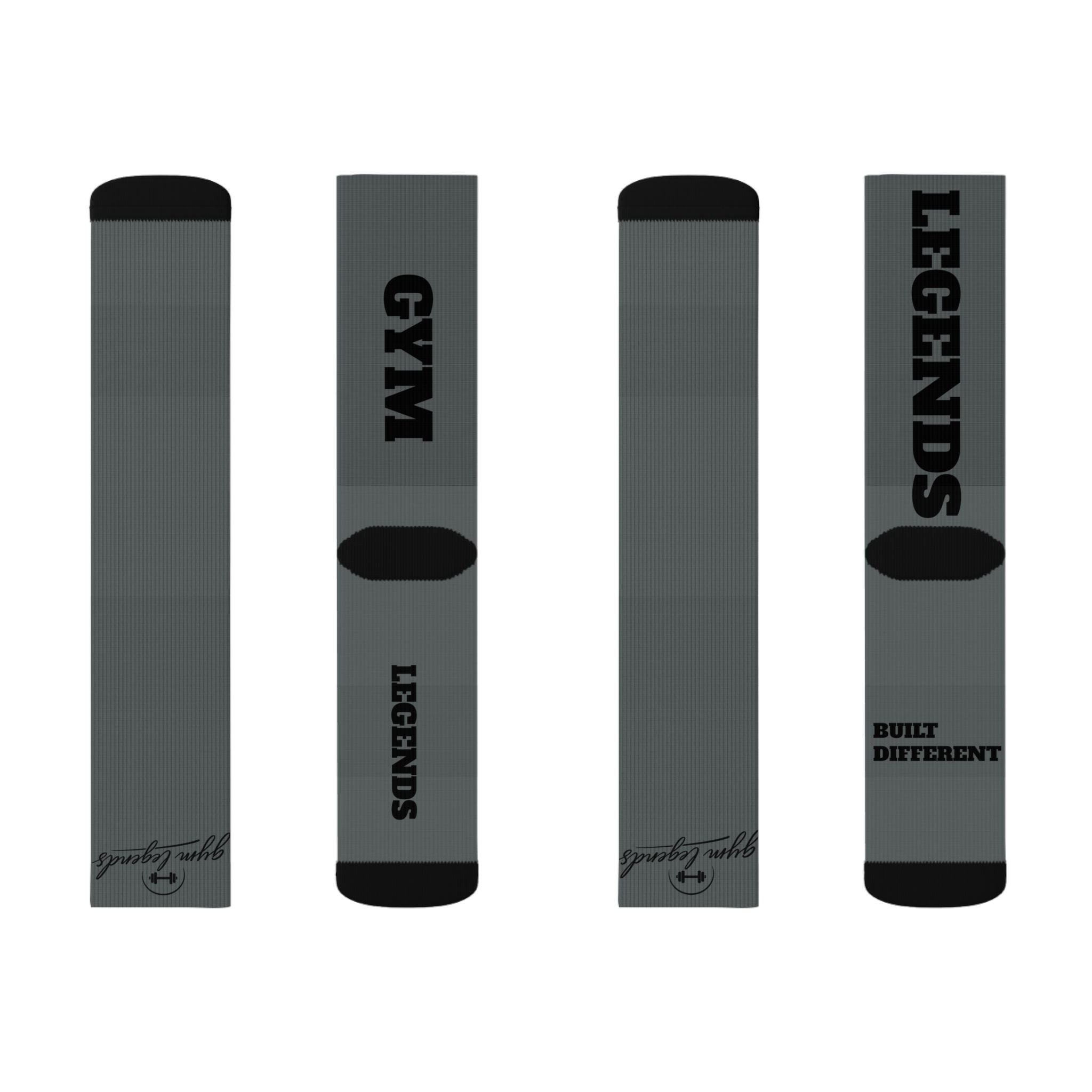Gym Legends Sublimation Socks Grey standard — 'GYM' & 'LEGENDS' Athletic Crew Socks