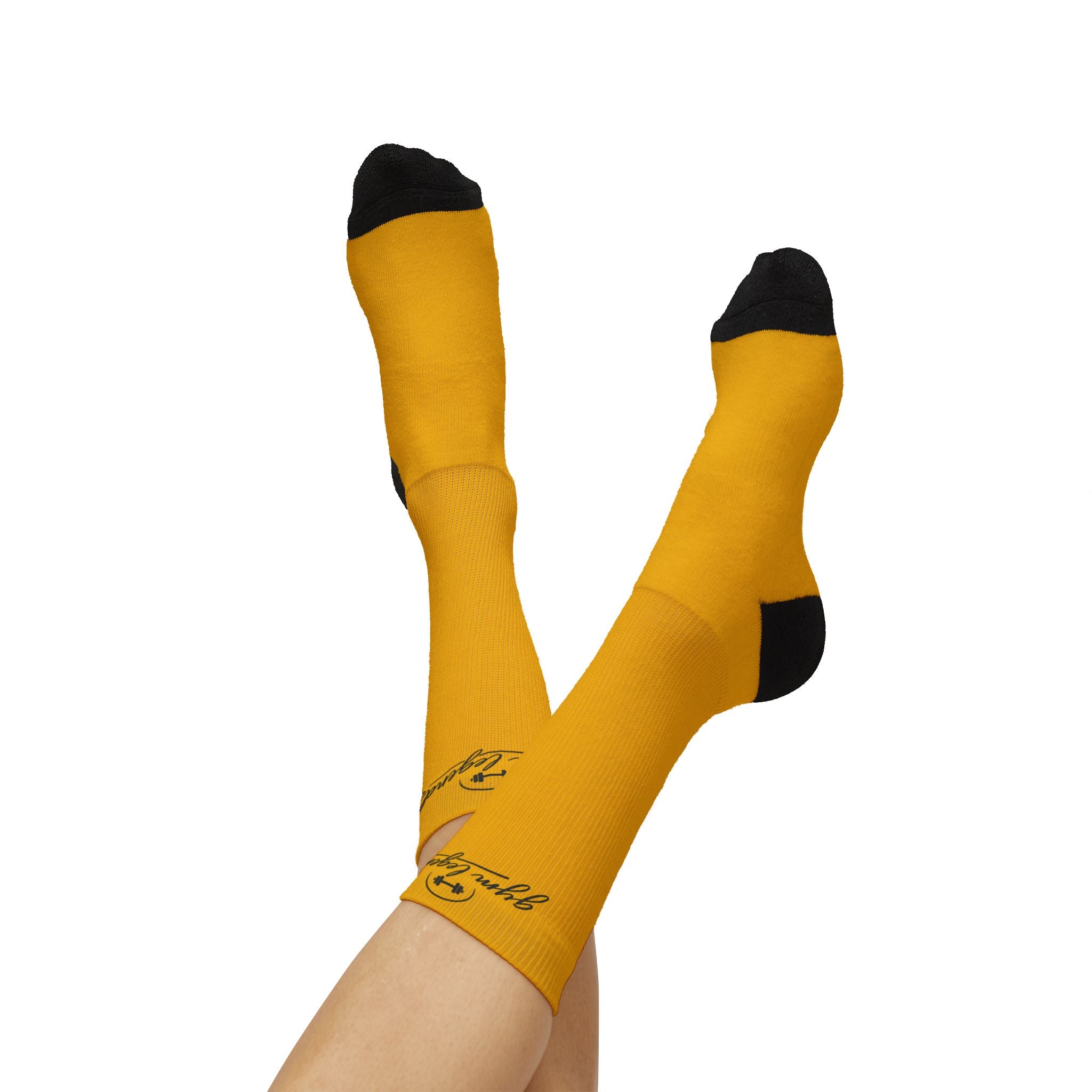 Gym Legends Sublimation Socks Yellow zone— 'GYM' & 'LEGENDS' Athletic Crew Socks