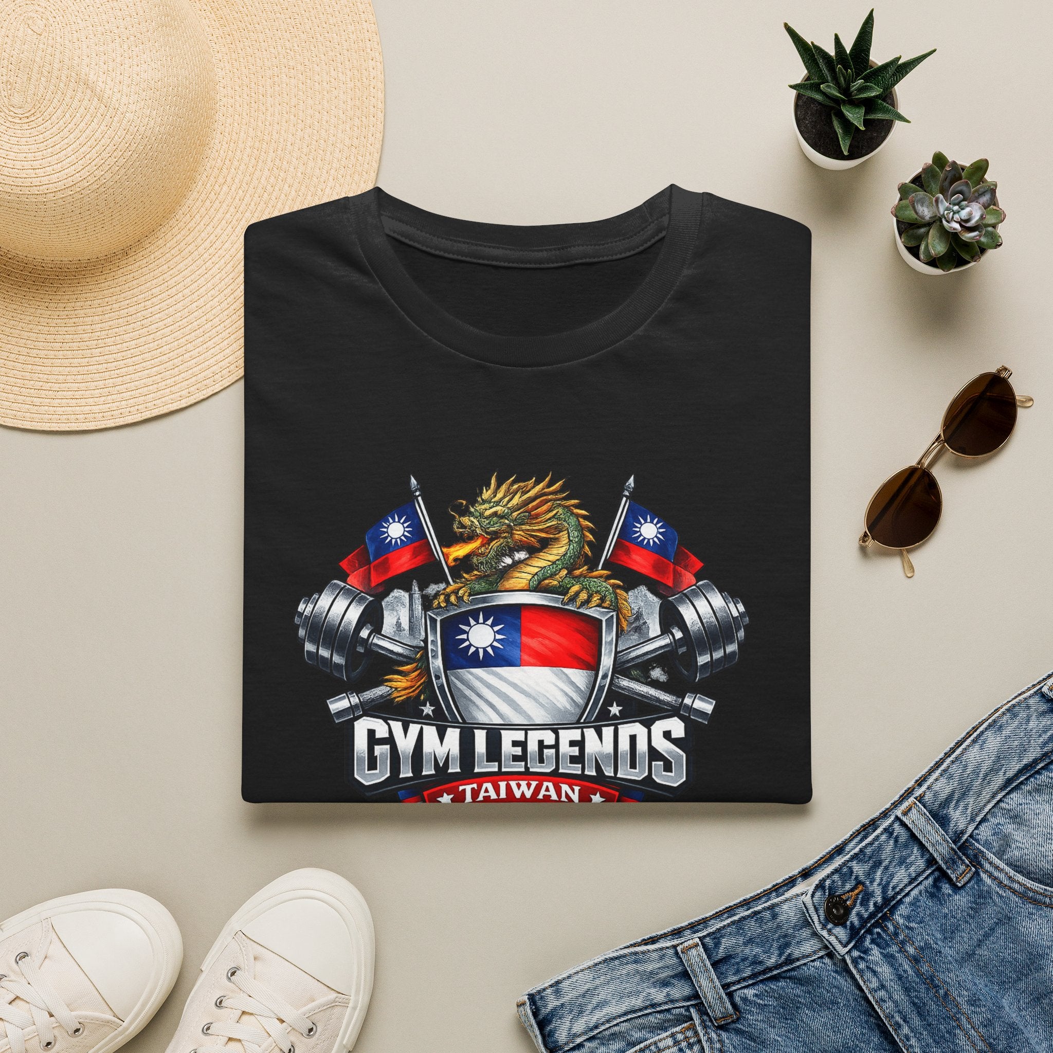 Gym Legends Taiwan T-Shirt — Dragon, Flags & Dumbbells Fitness Tee